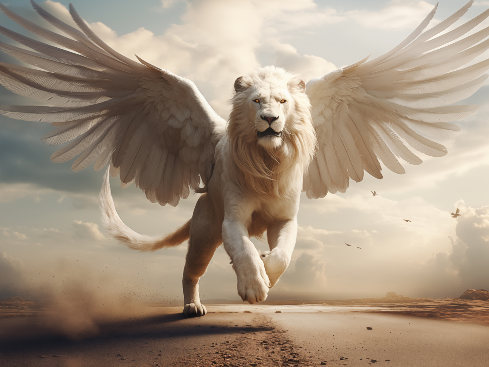 Фантастический лев с белыми крыльями