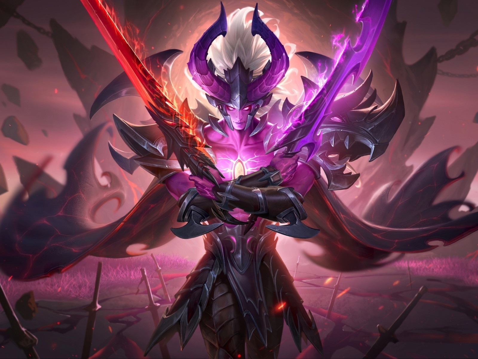 Фантастический воин с мечами