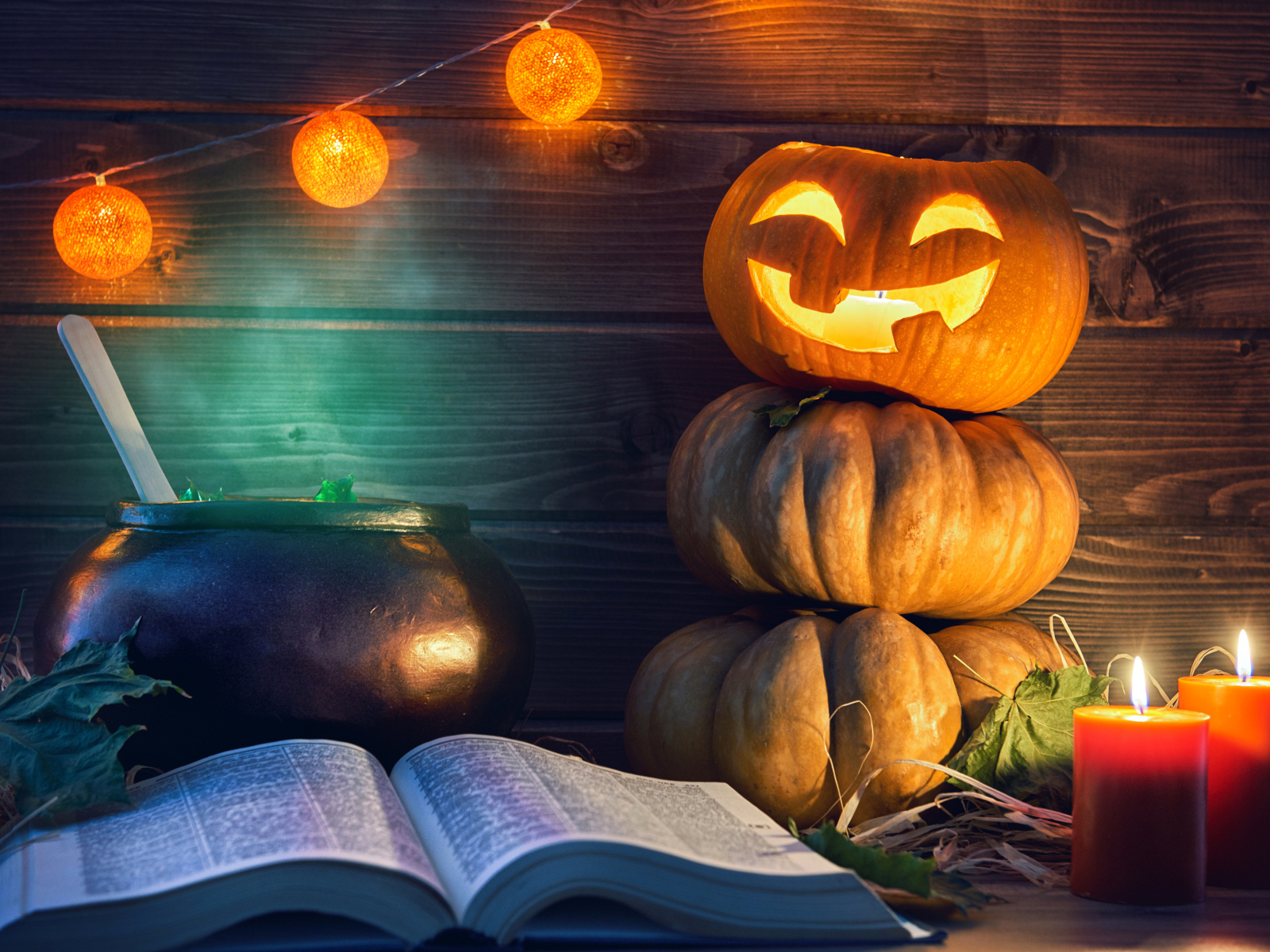 Тыквы и книга на Хэллоуин