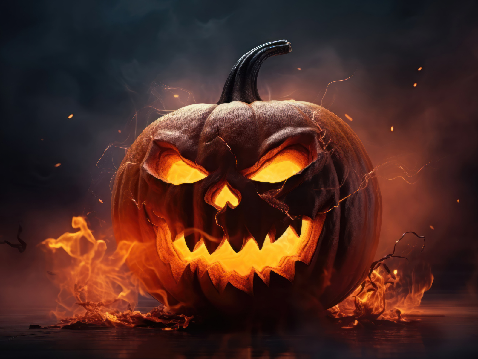 Страшная огненная тыква на Хэллоуин