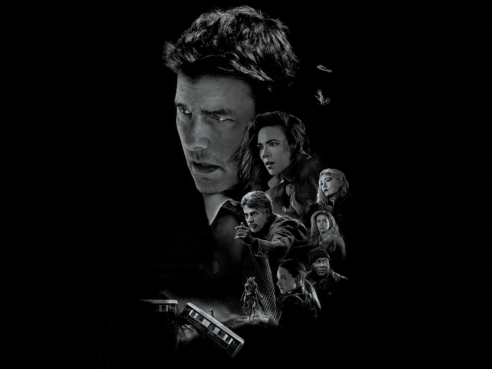 Черно-белый постер фильма Миссия невыполнима: Смертельная расплата. Часть 1