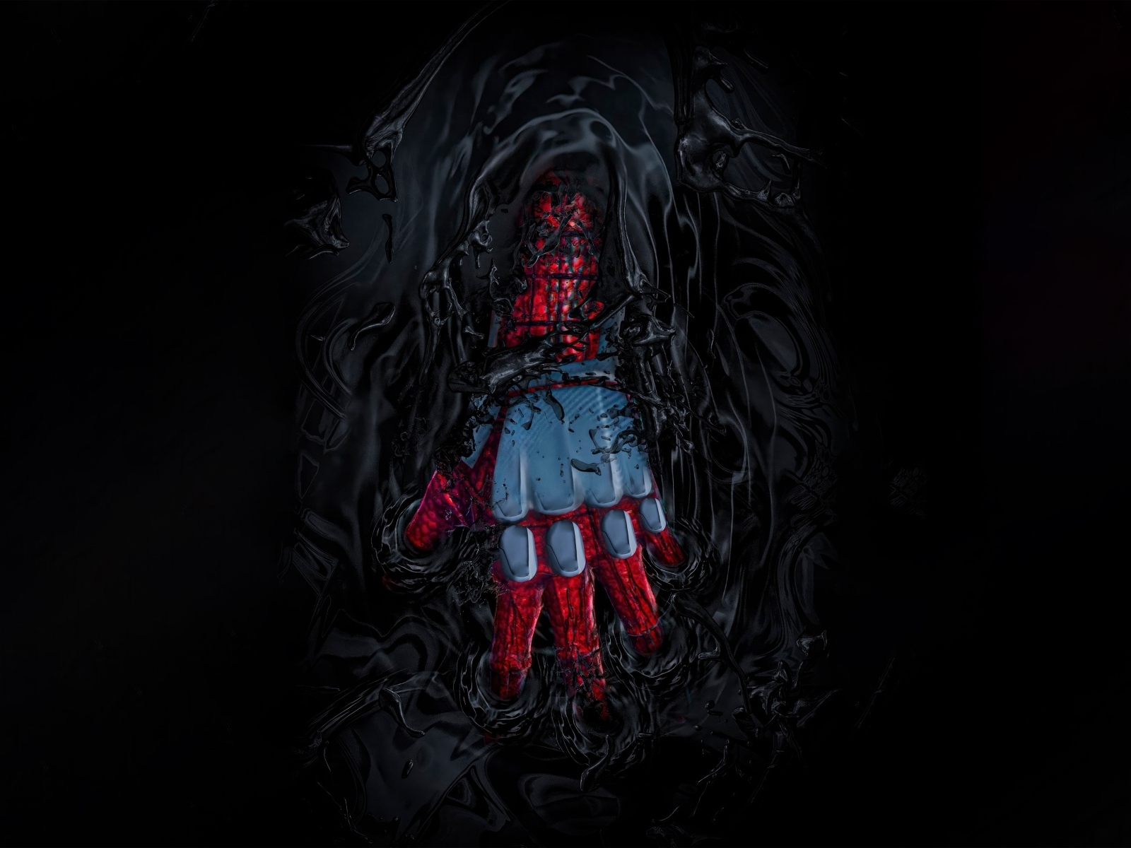 Рука Спайдермена погружается в черную массу