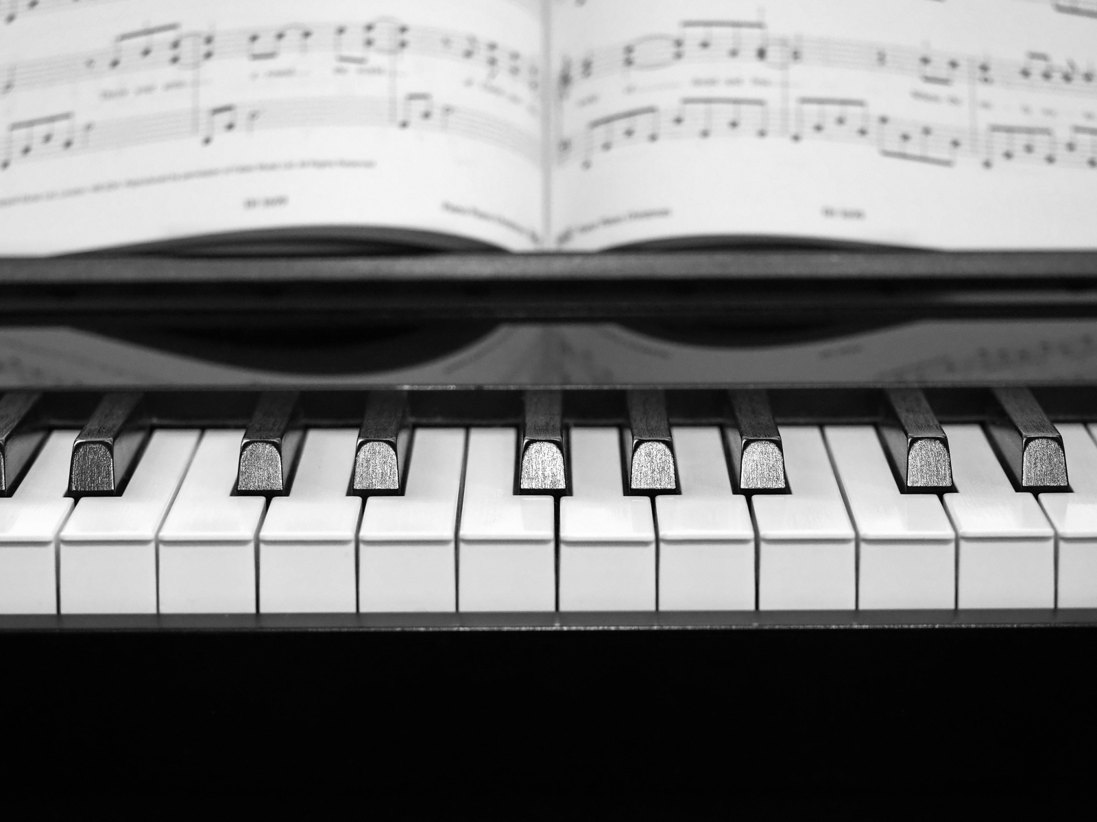 Клавиши пианино с нотной тетрадью