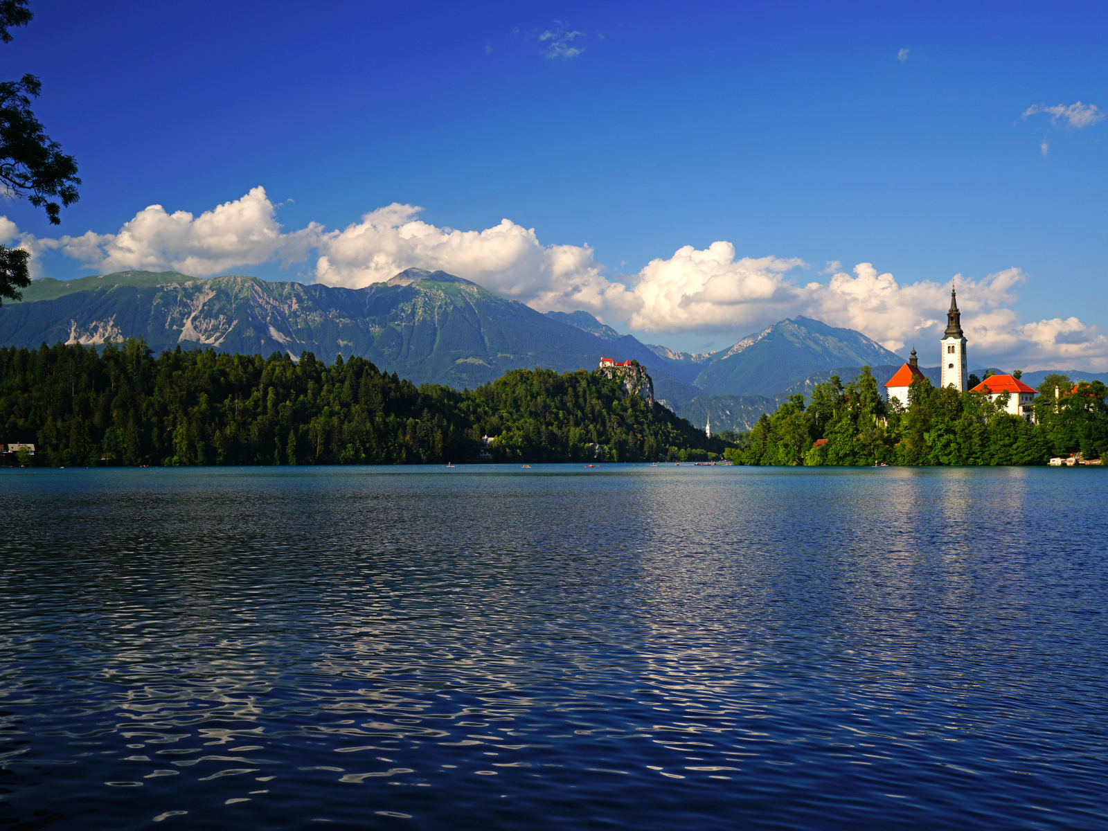 Красивый вид на озеро и покрытые зеленью горы