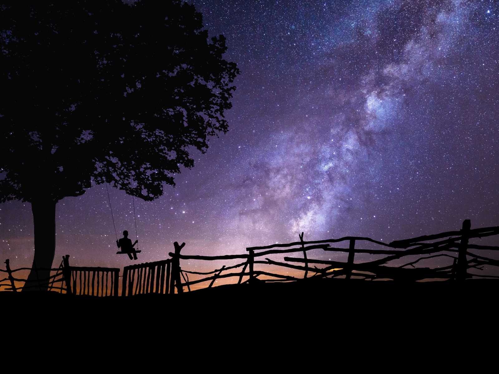 Млечный путь в небе над деревом