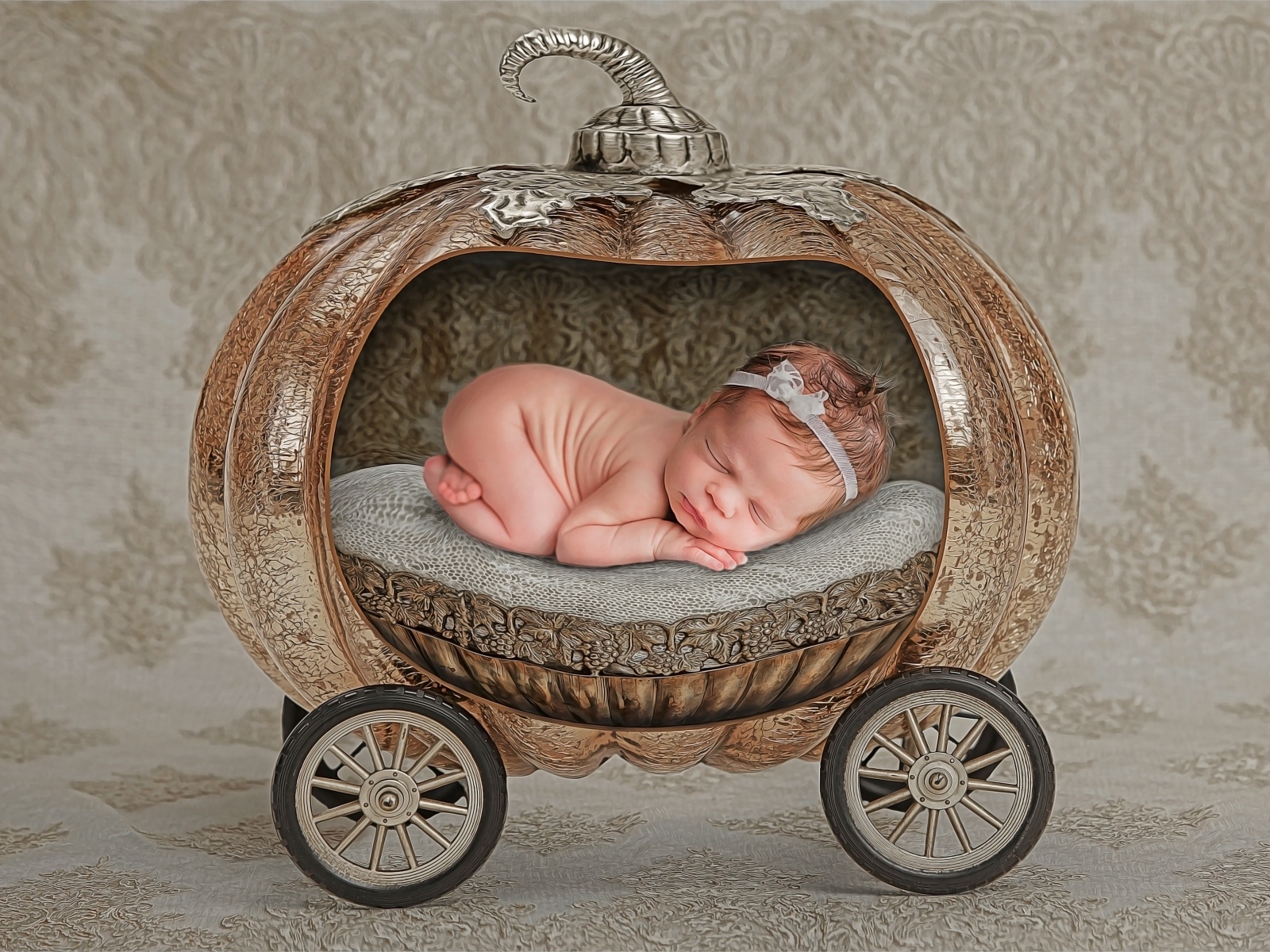 Спящий ребенок в игрушечной карете