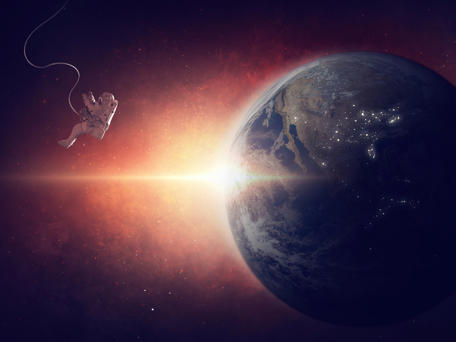 Астронавт в открытом космосе на фоне планеты земля