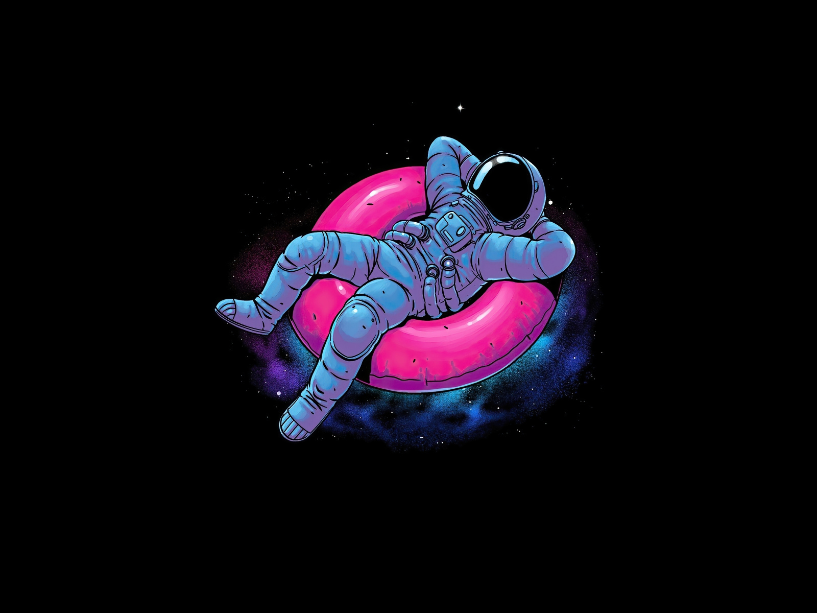 Астронавт на розовом круге на черном фоне