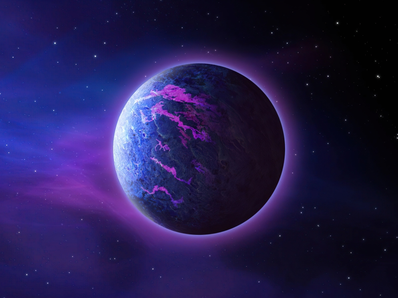 Большая фиолетовая планета в космосе