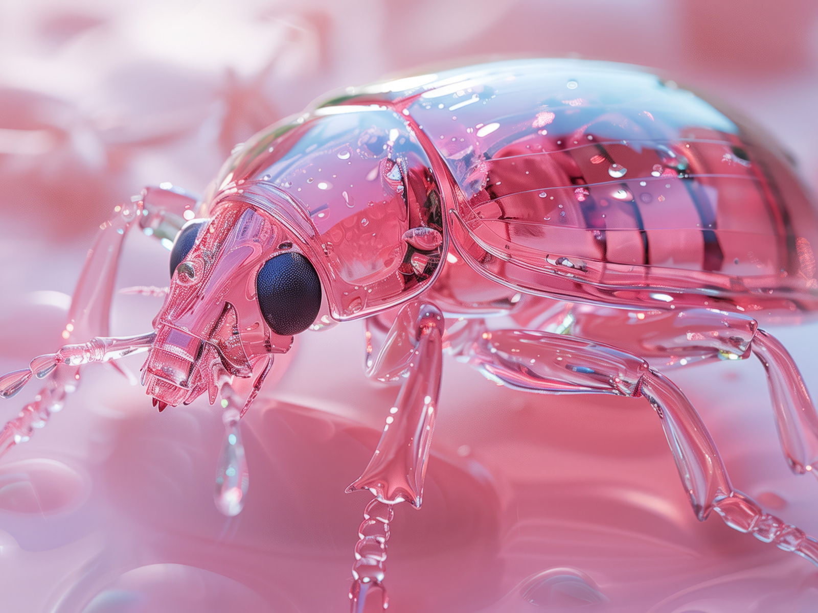 Стеклянный жук на розовом фоне 3д графика