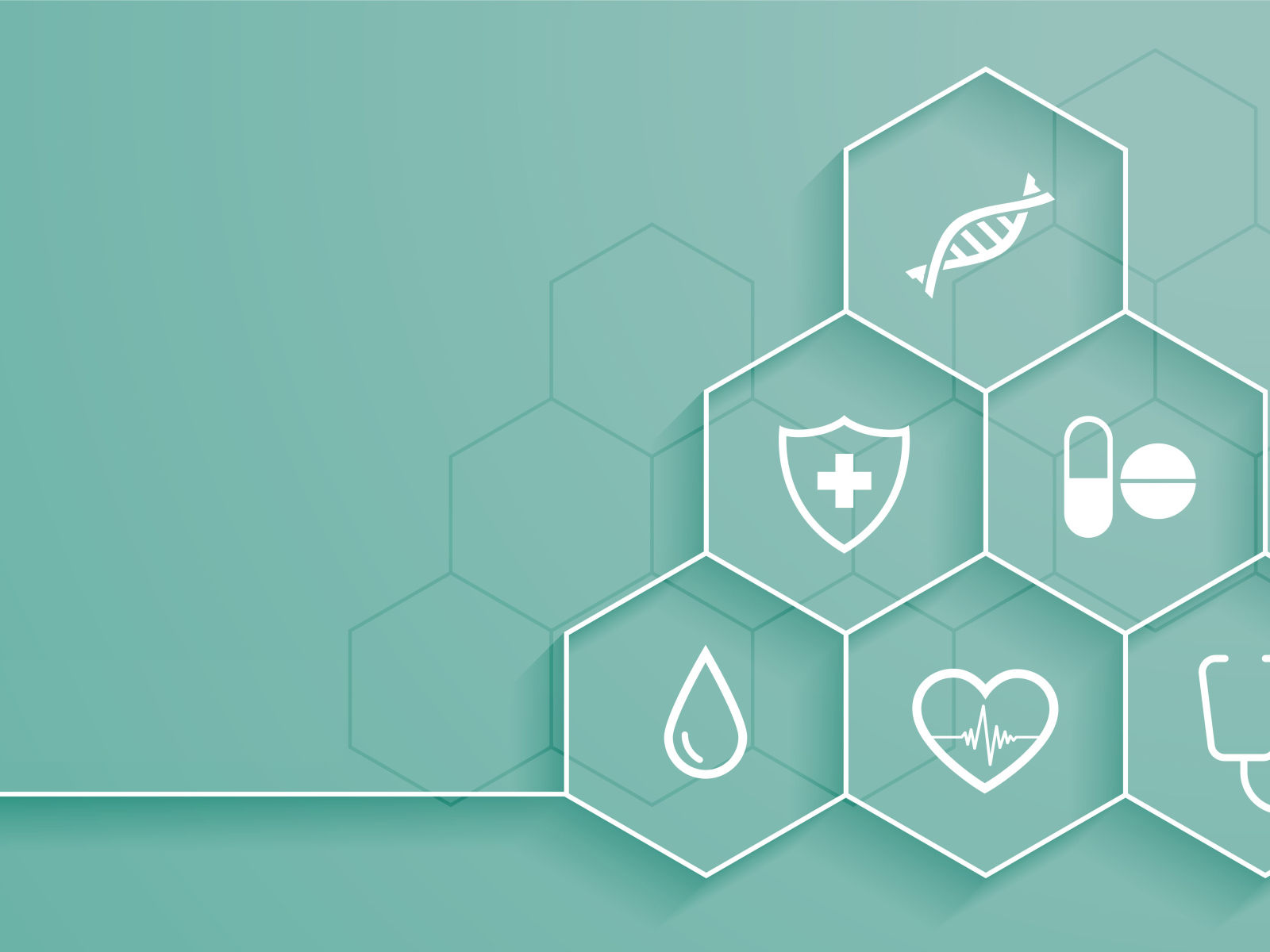 Соты с медицинскими элементами на голубом фоне