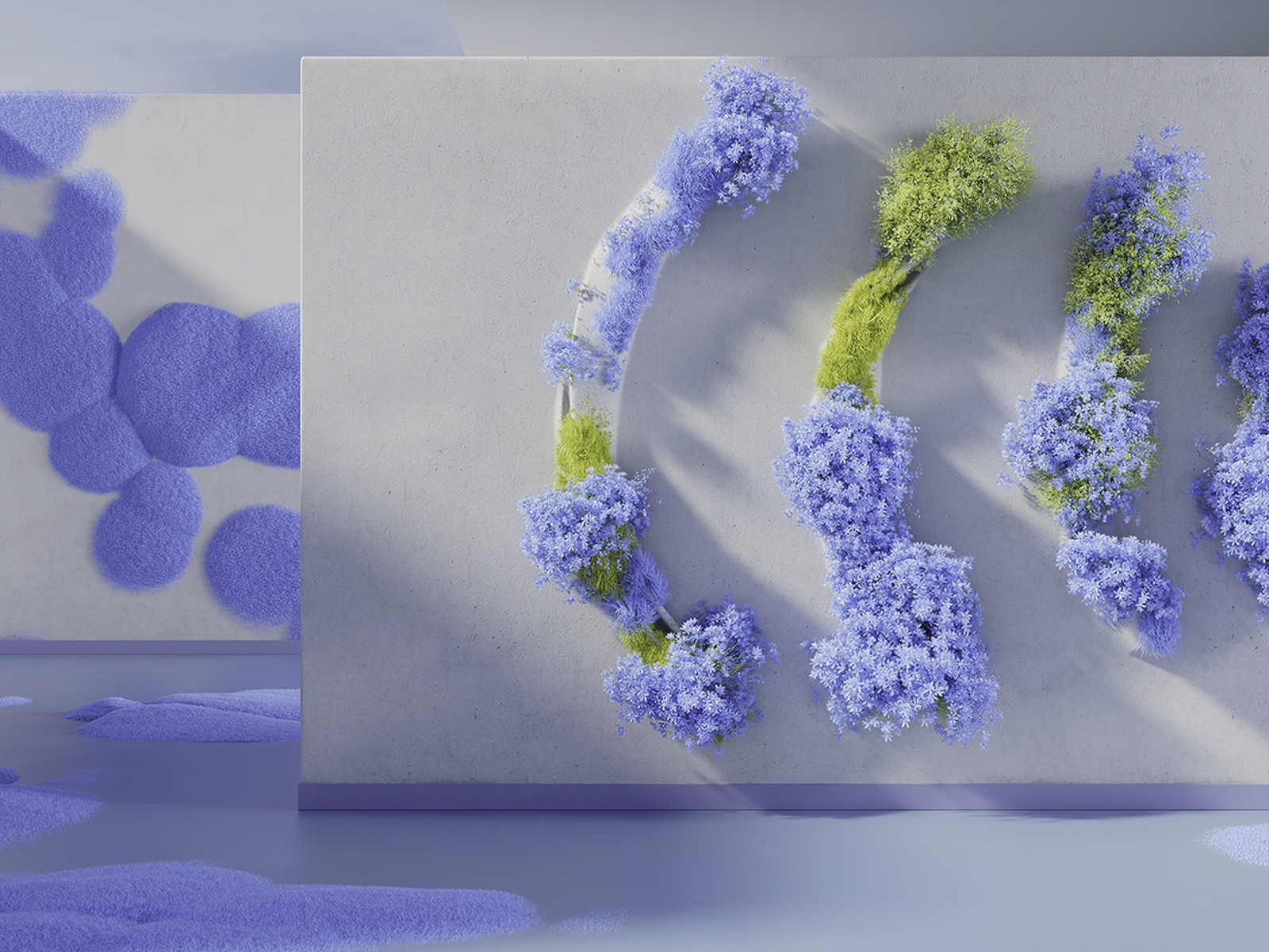 Узоры на стене в серой комнате 3д графика