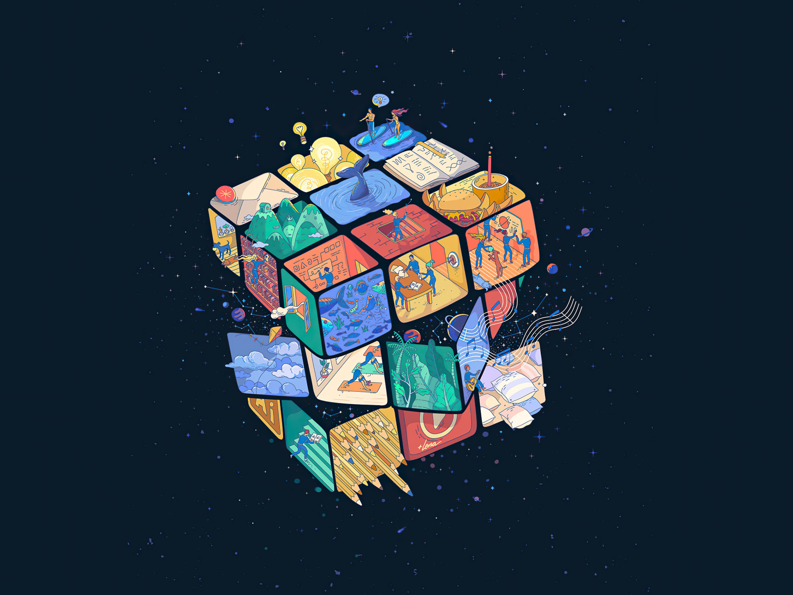 Кубик Рубика 3д на черном фоне