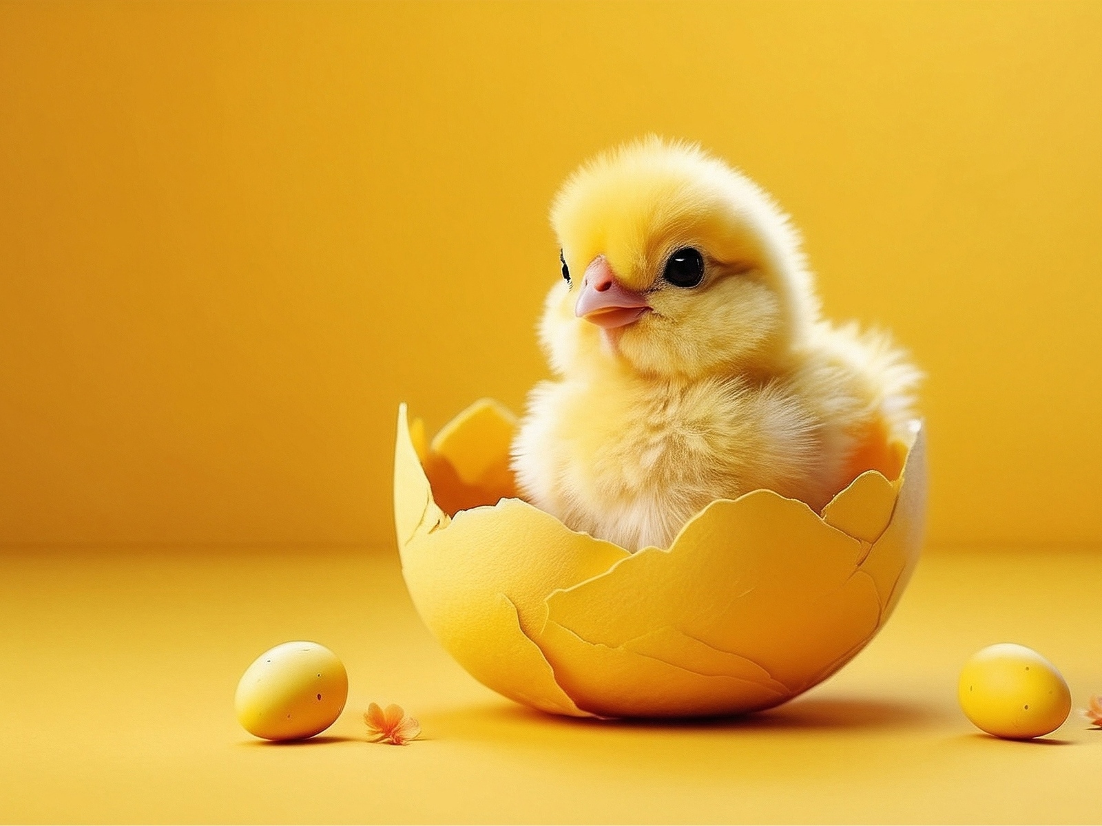 Маленький желтый цыпленок в скорлупе