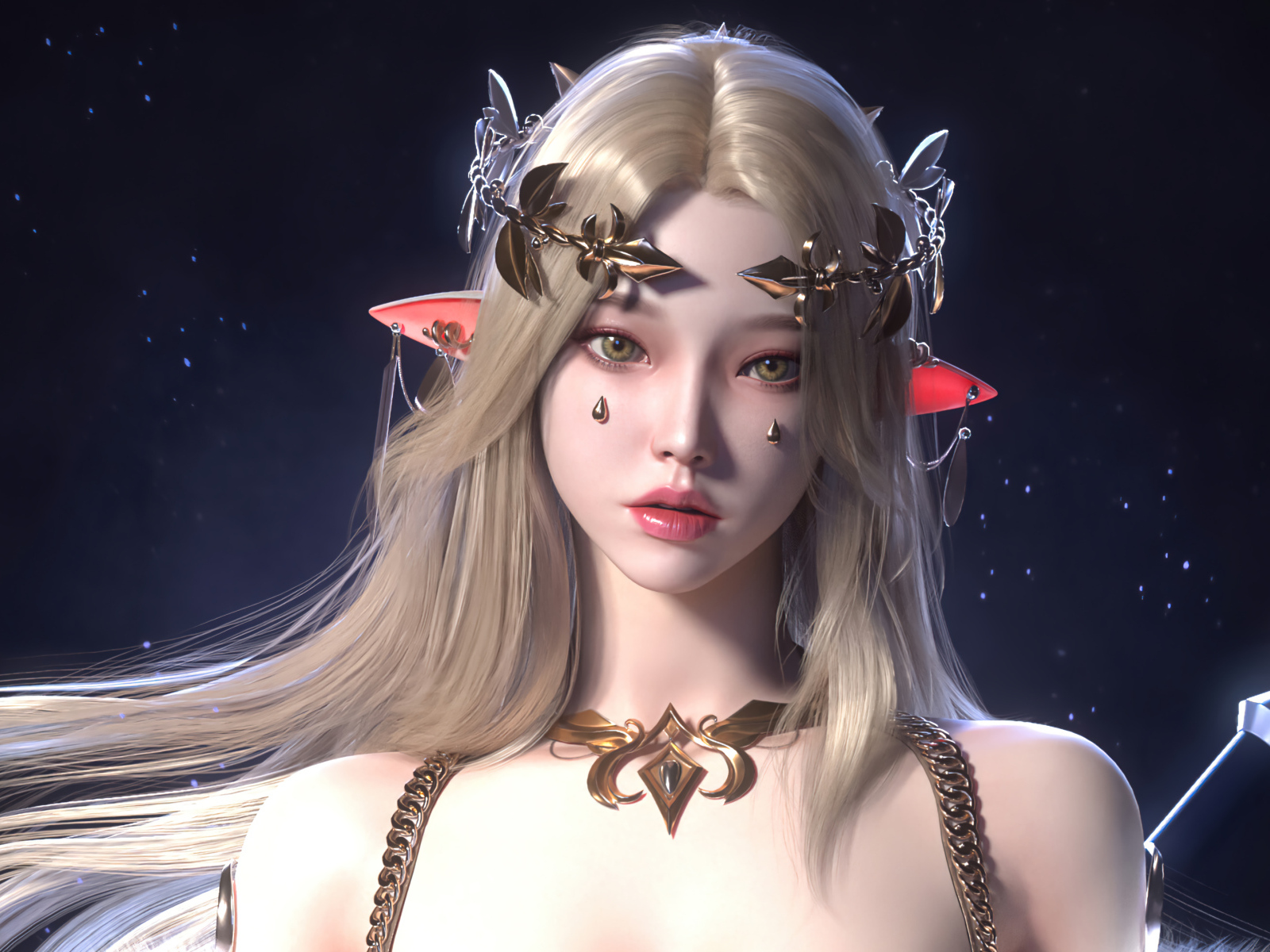 Девушка аниме эльф с украшениями на голове
