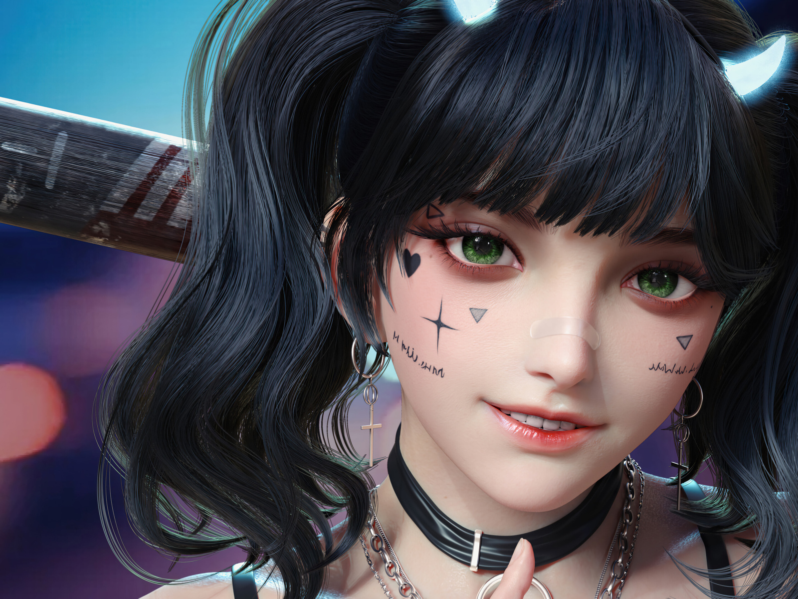 Девушка аниме с татуировками на лице 