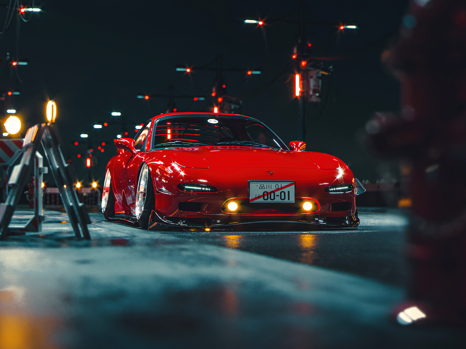 Красный автомобиль Mazda RX-7 Retro