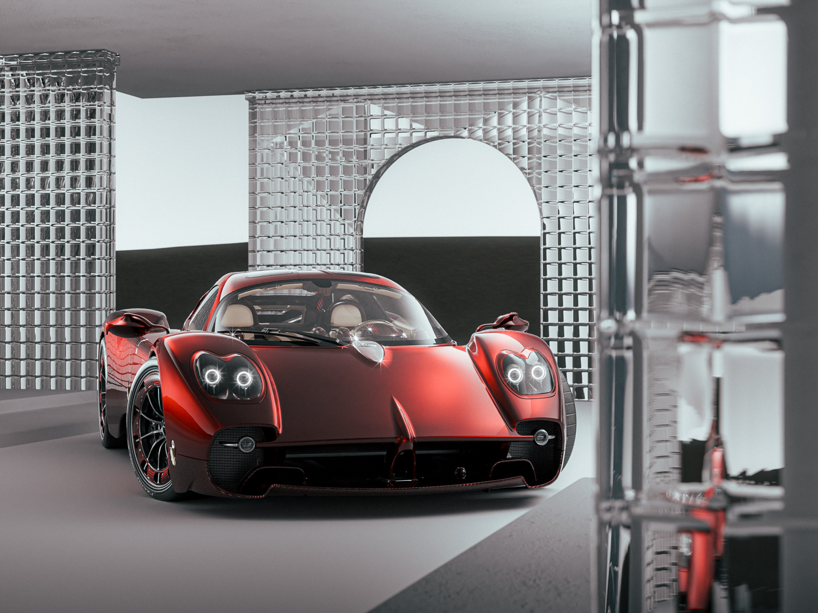 Красный автомобиль Pagani Utopia в здании