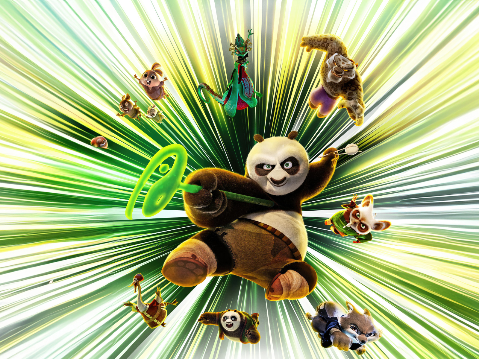 Bright poster of the new cartoon Kung Fu Panda 4