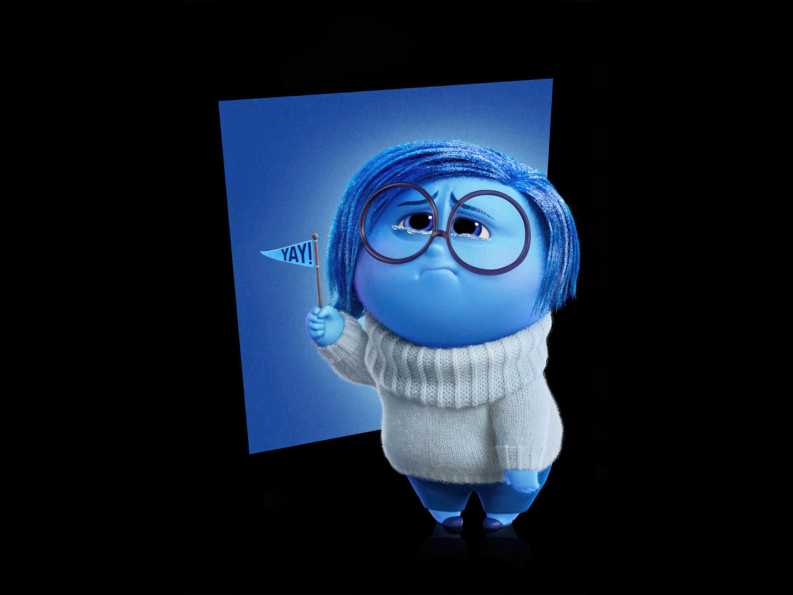 Персонаж Печаль  нового мультфильма Головоломка 2 на черном фоне, 2024