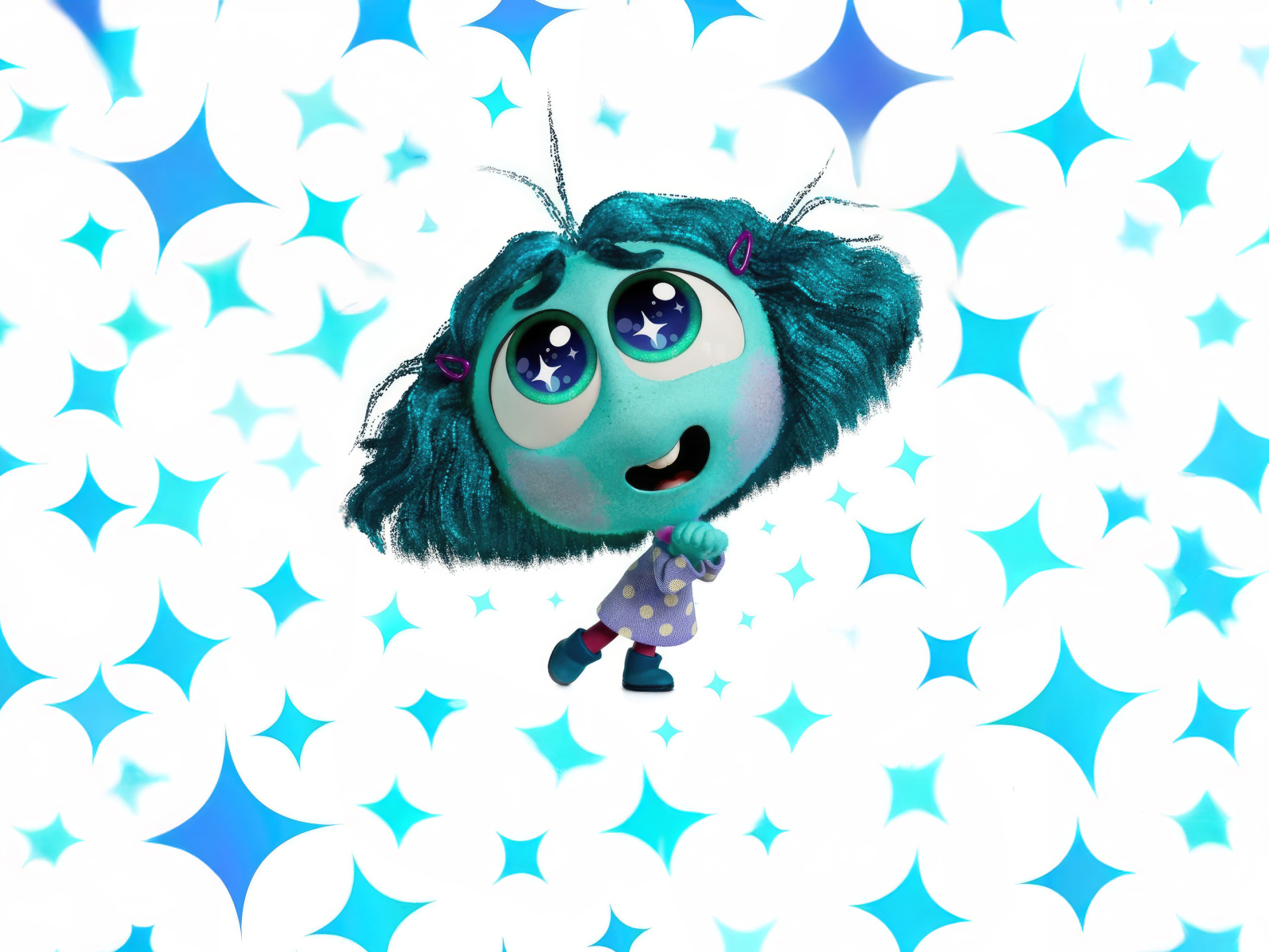 Милый персонаж Зависть на белом фоне с искрами из мультфильма Головоломка 2