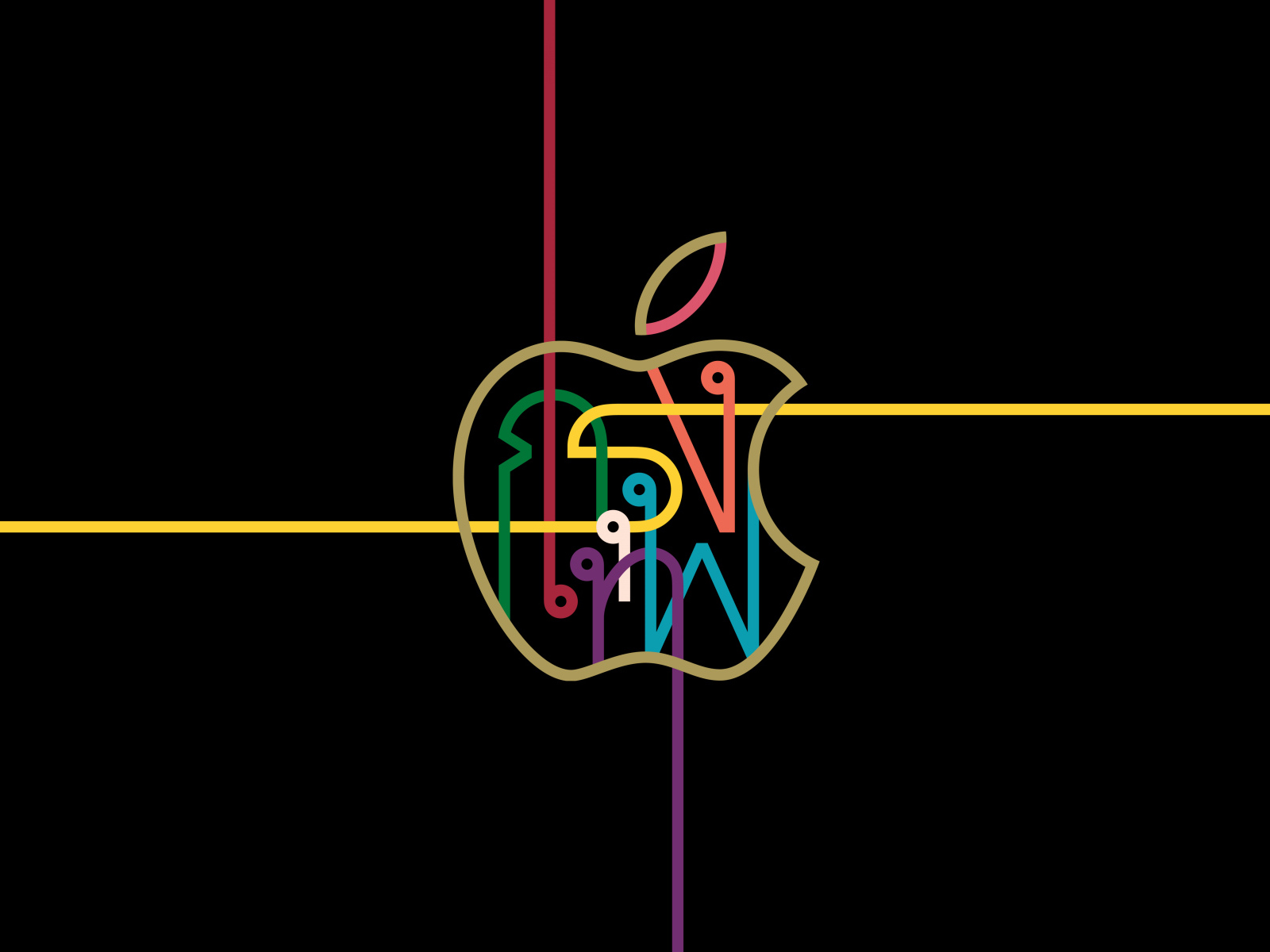 Логотип apple с узорами на черном фоне