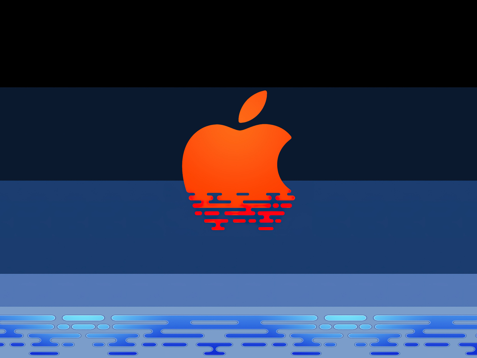 Оранжевый логотип apple на синем фоне