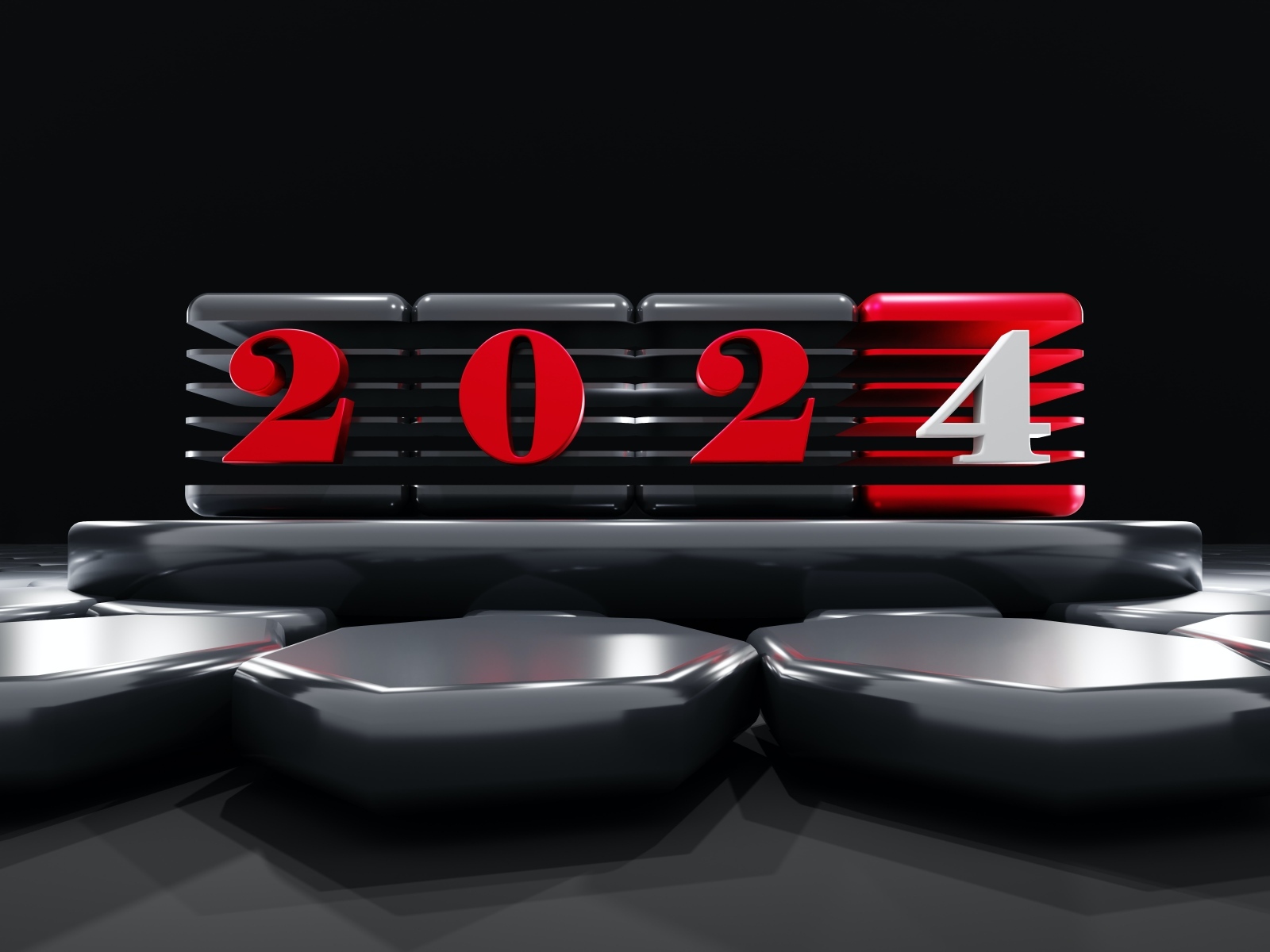 Кубики с красными цифрами 2024 на черном фоне