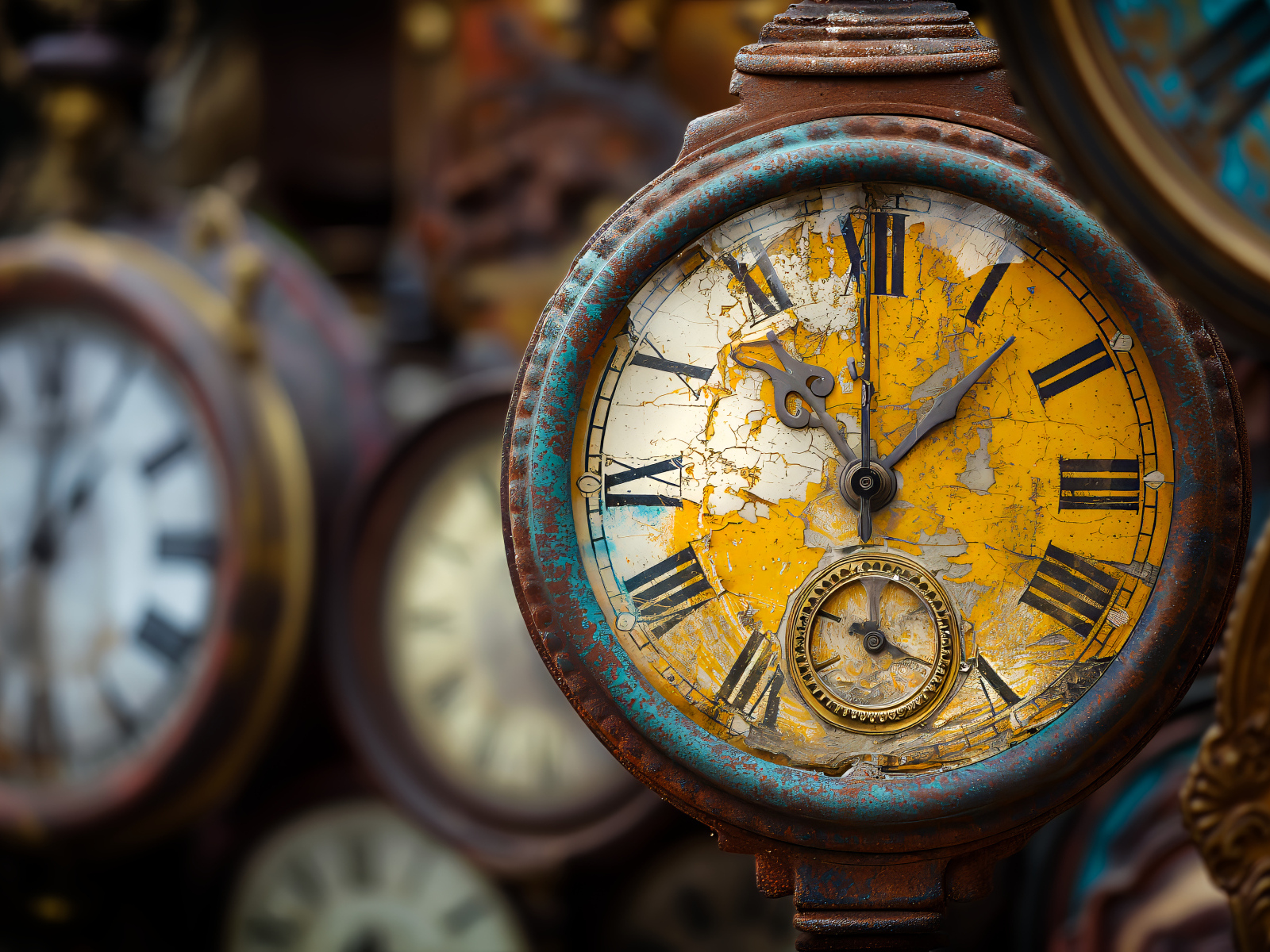 Старые ржавые часы крупным планом