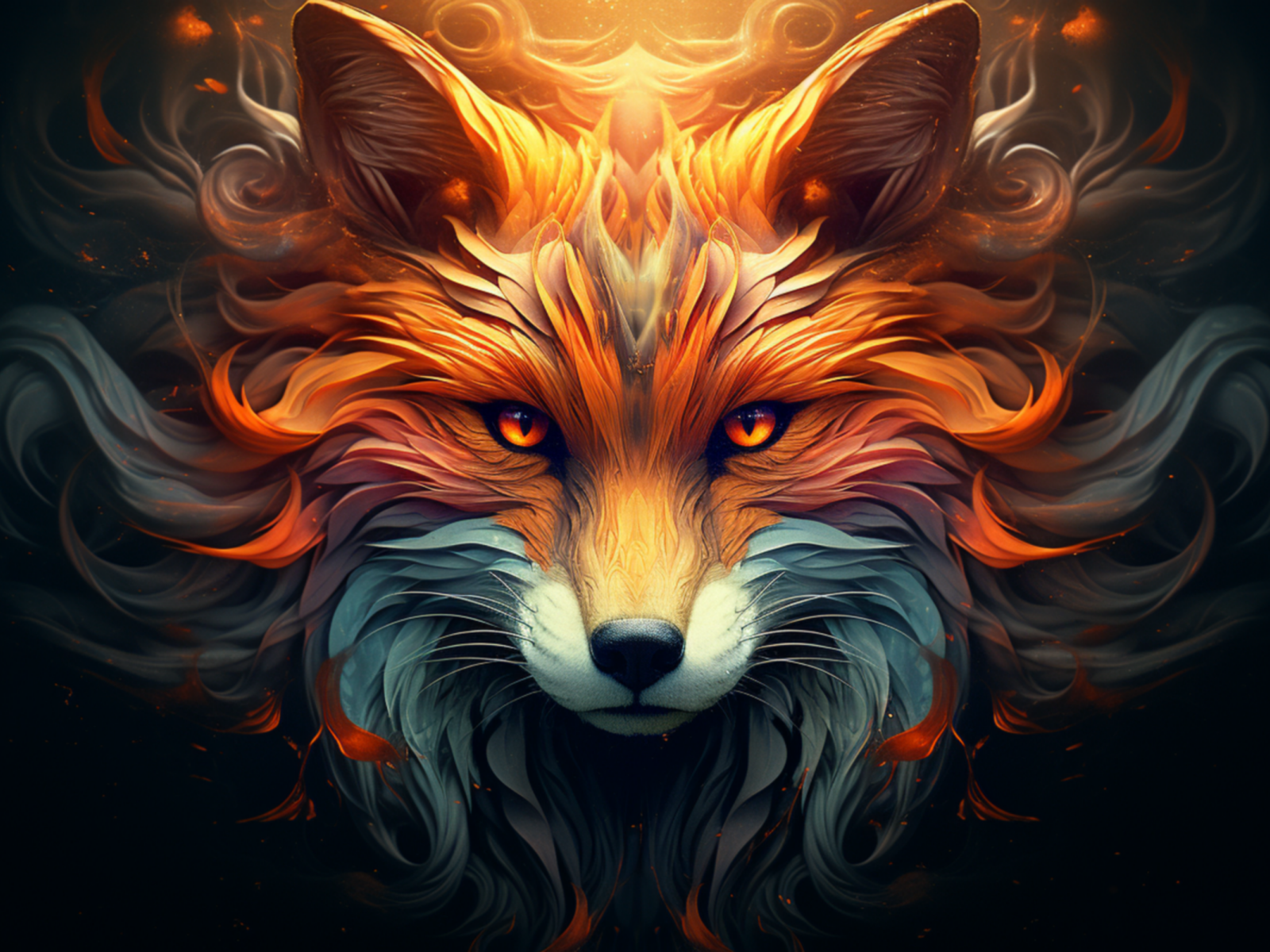 Красивый нарисованный огненный лис