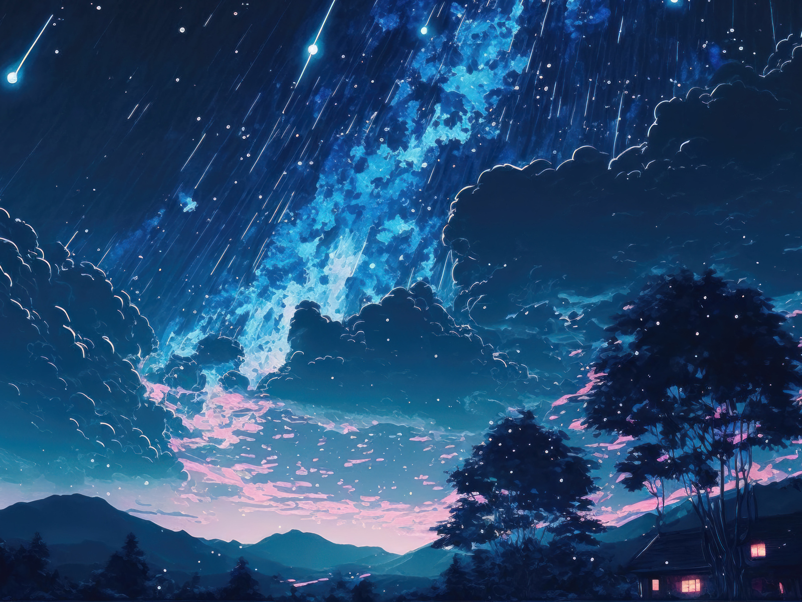 Черные нарисованные облака в небе в звездопад