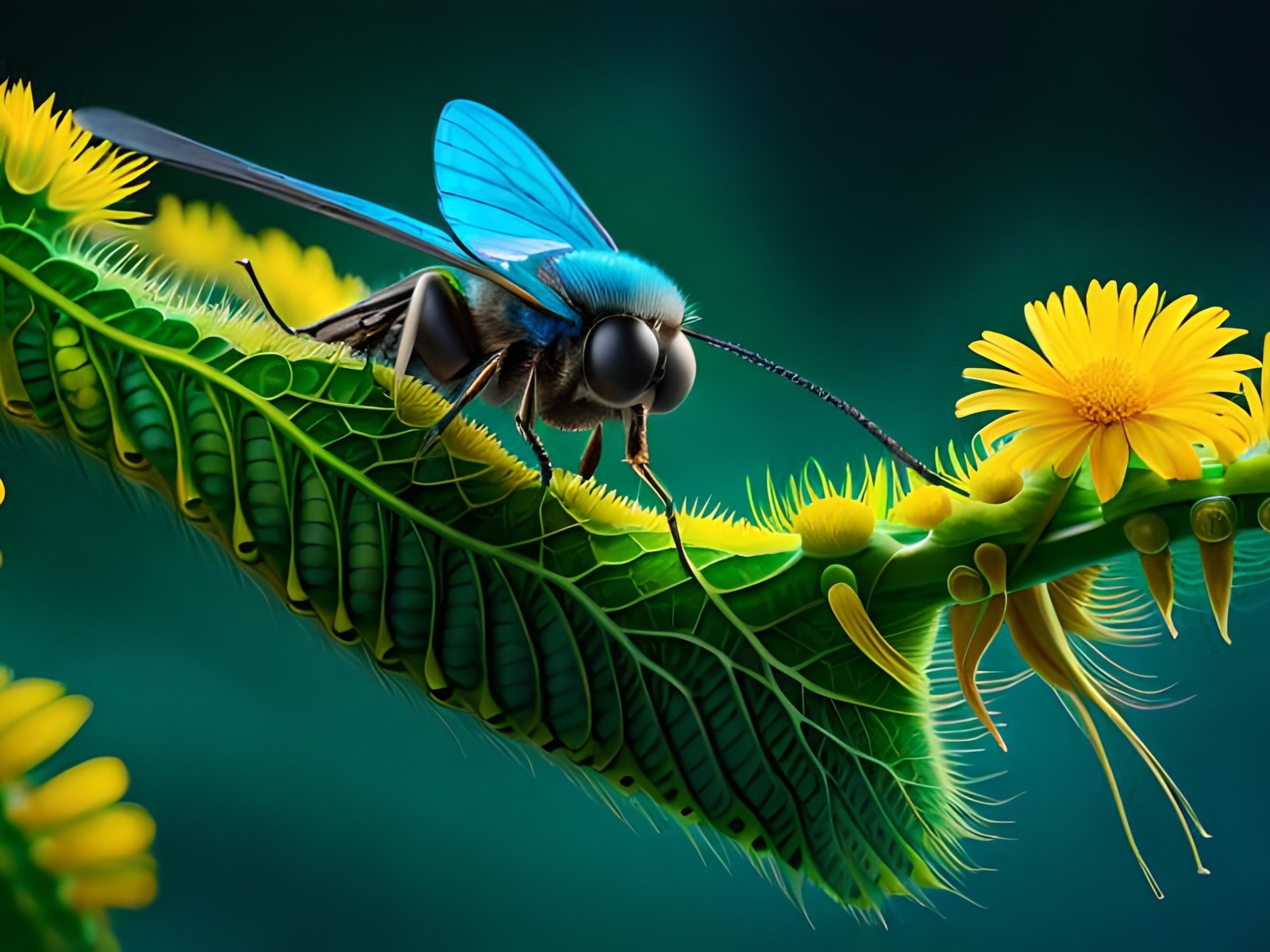 Нарисованная муха на ветке