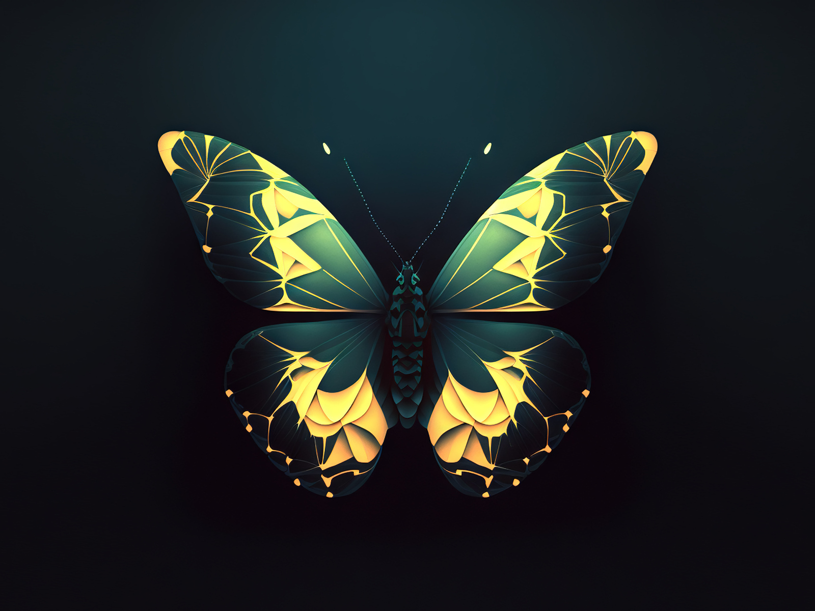 Нарисованная зеленая бабочка на черном фоне
