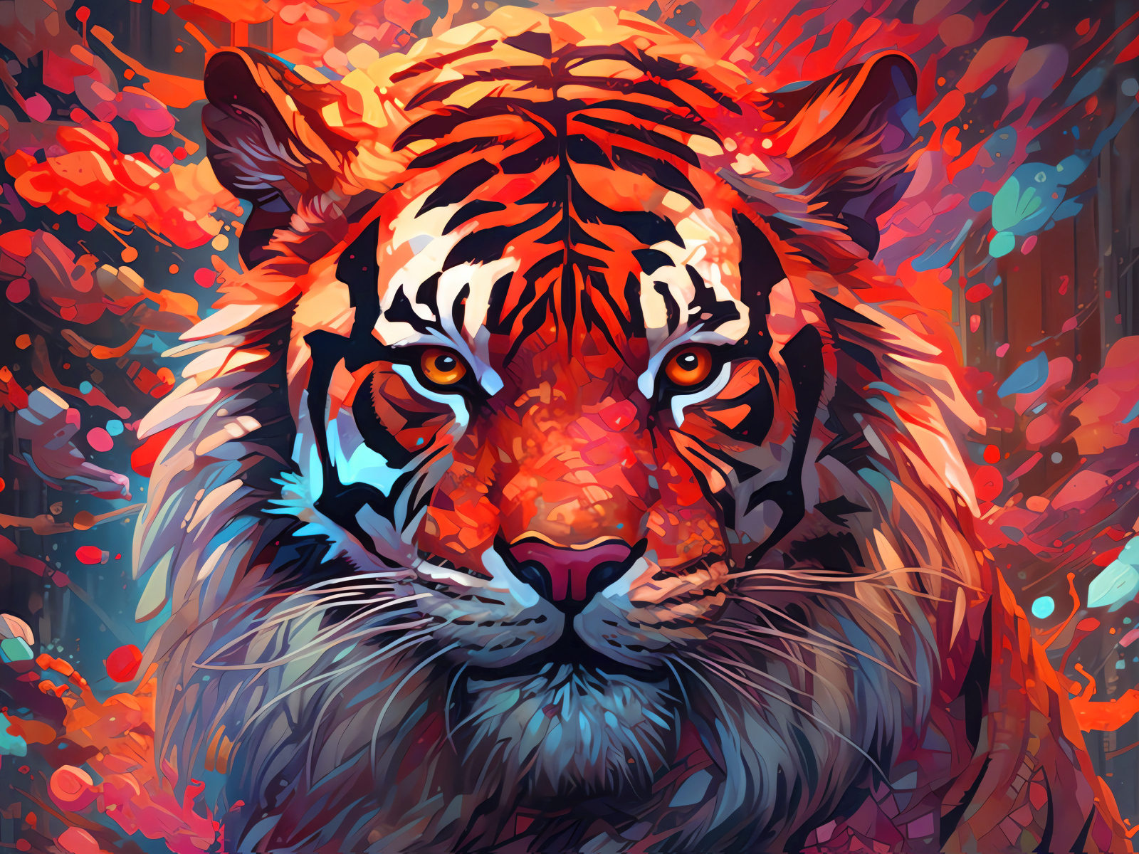 Нарисованный полосатый хищный тигр