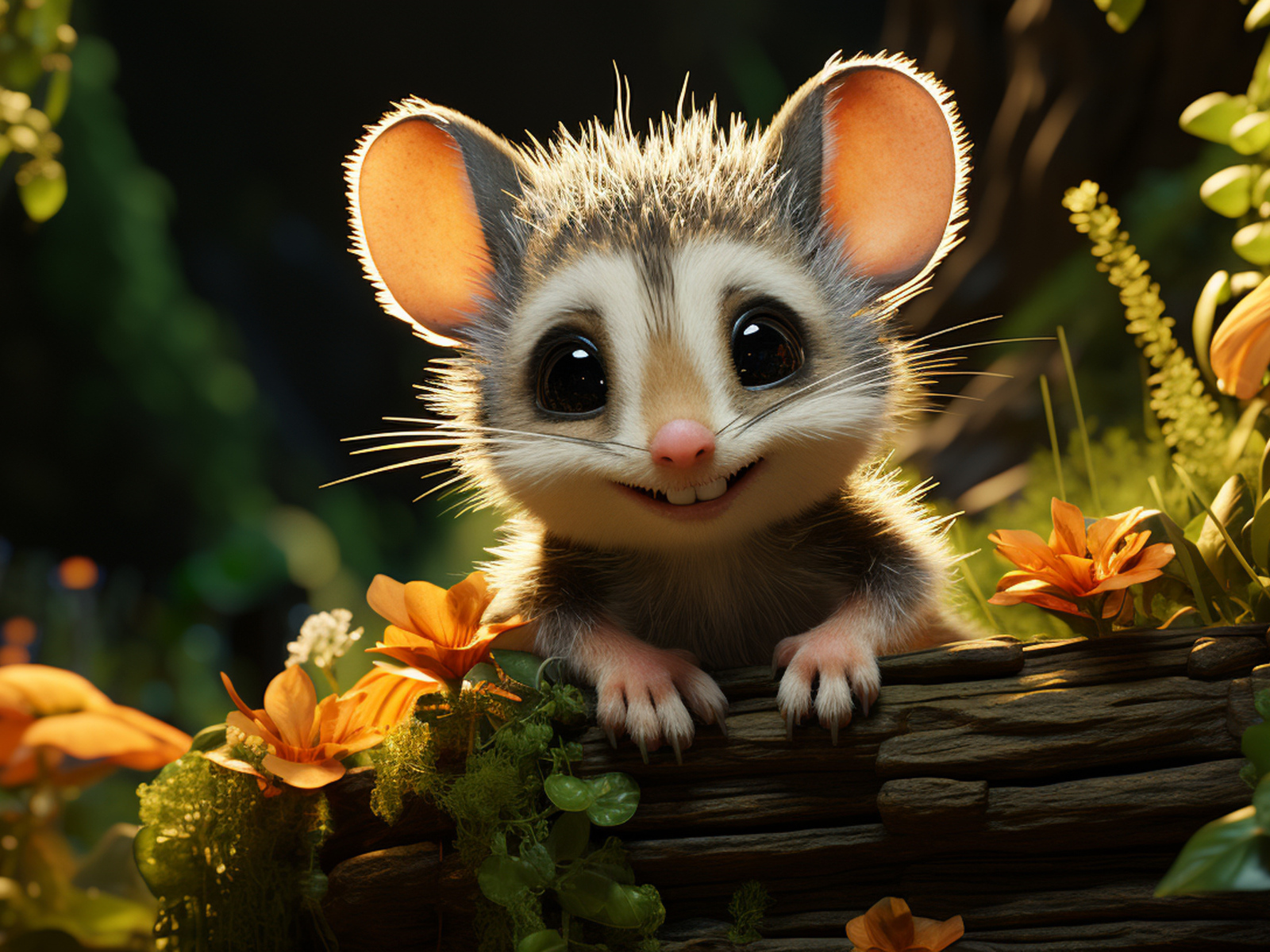 Смешной маленький нарисованный опоссум 