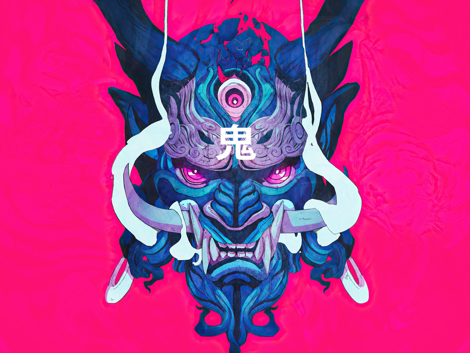 Маска демона на розовом фоне 