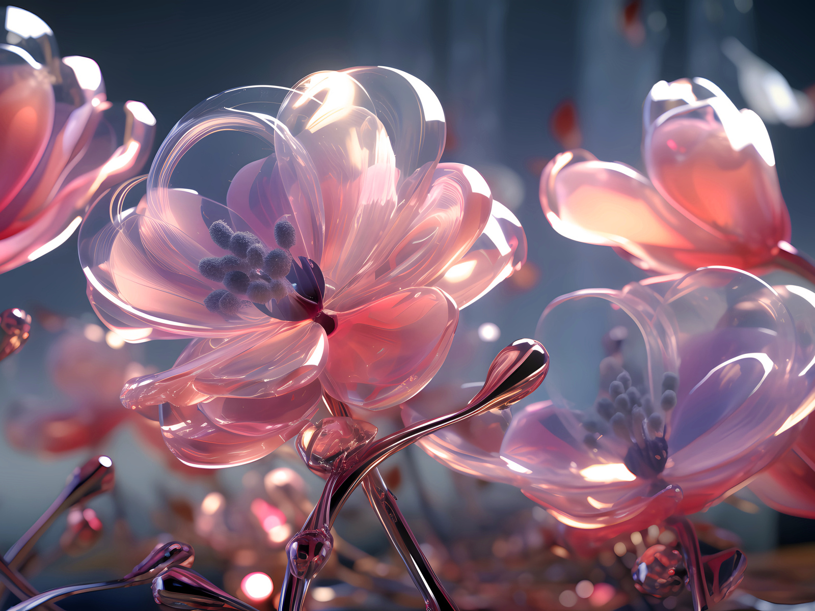 Фантастические стеклянные розовые цветы