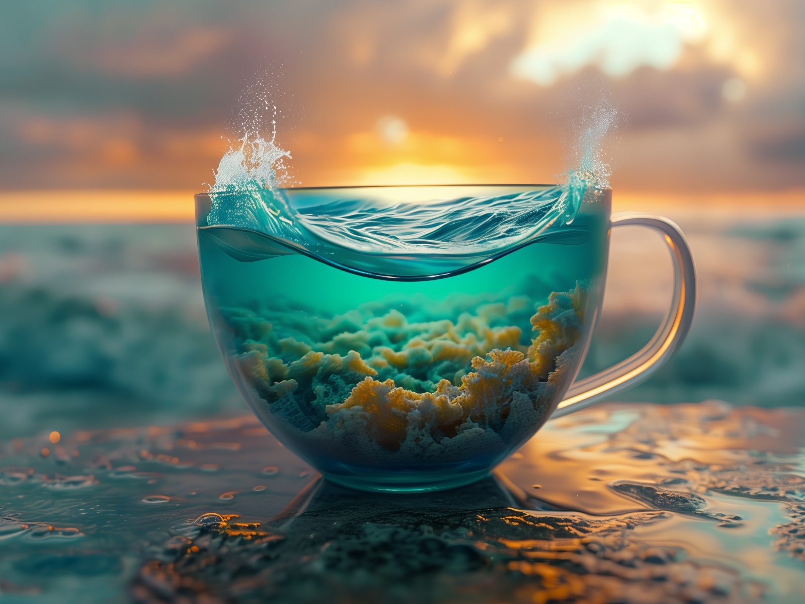 В кружке вода и морские водоросли