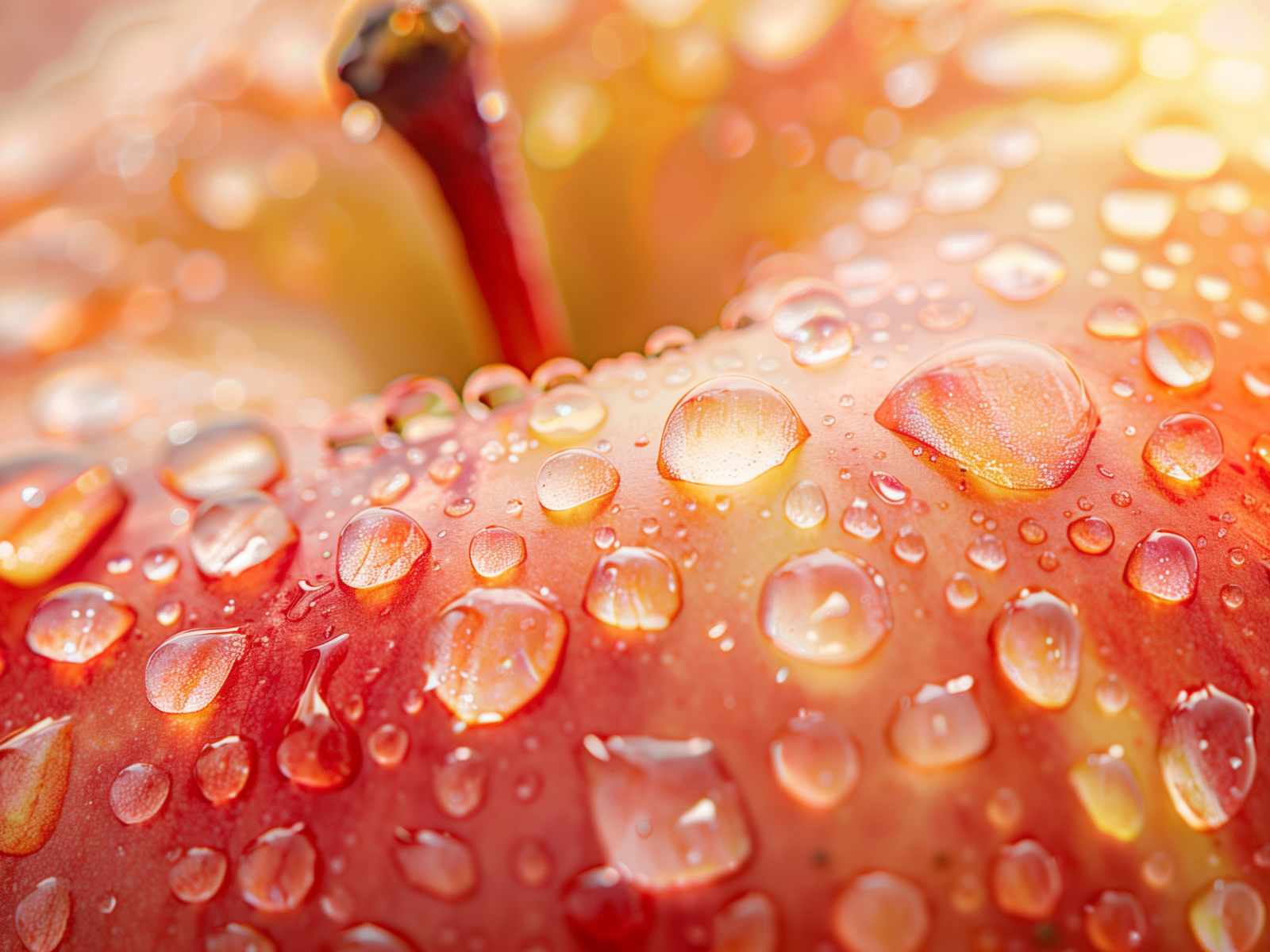 Розовое яблоко в каплях воды