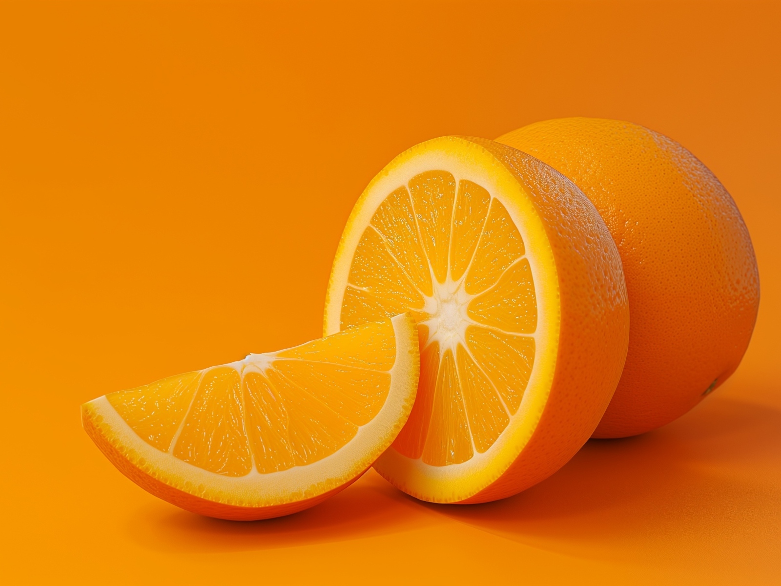 Спелый оранжевый апельсин на оранжевом фоне