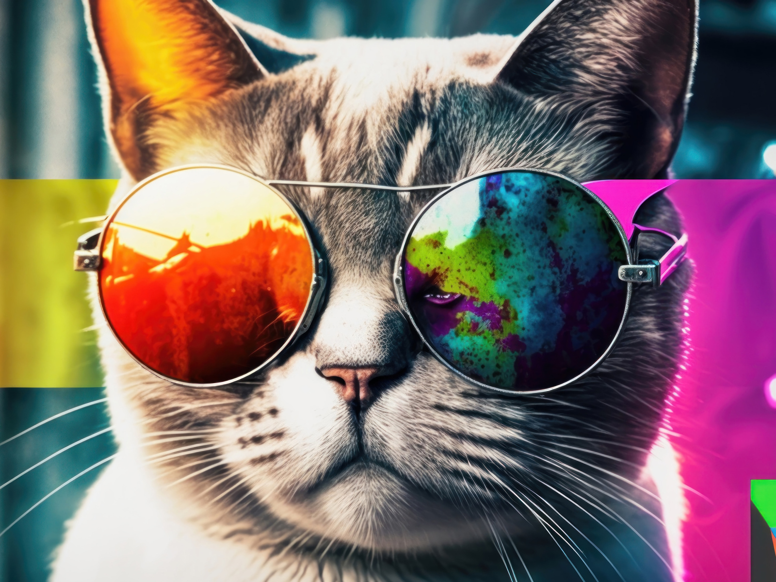 Серый кот в очках крупным планом