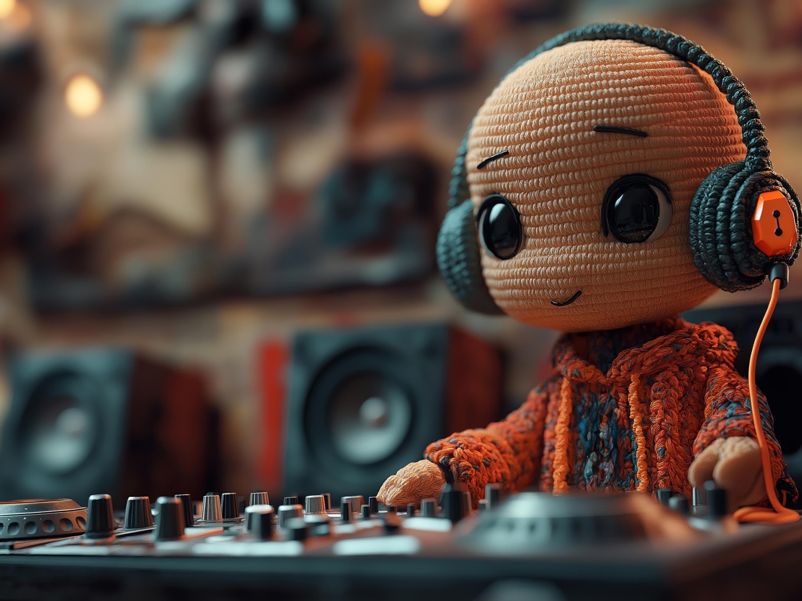 Вязаный диджей за пультом