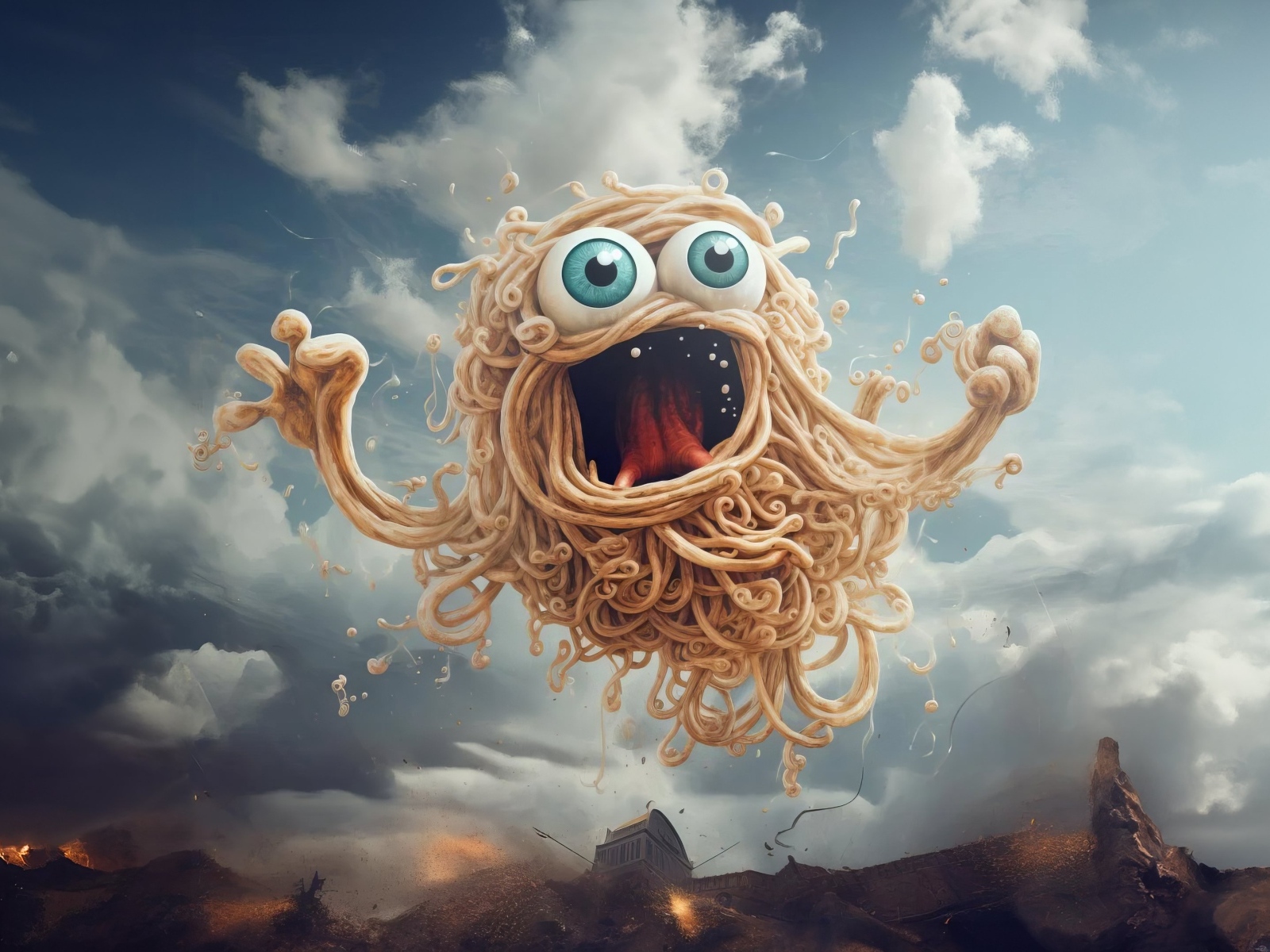 Макаронный монстр на фоне неба