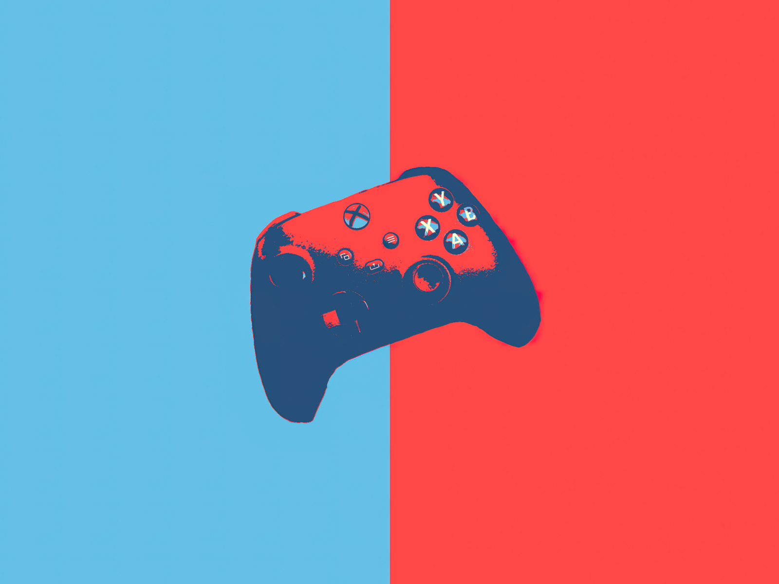 Нарисованный xbox controller на сине-красном фоне