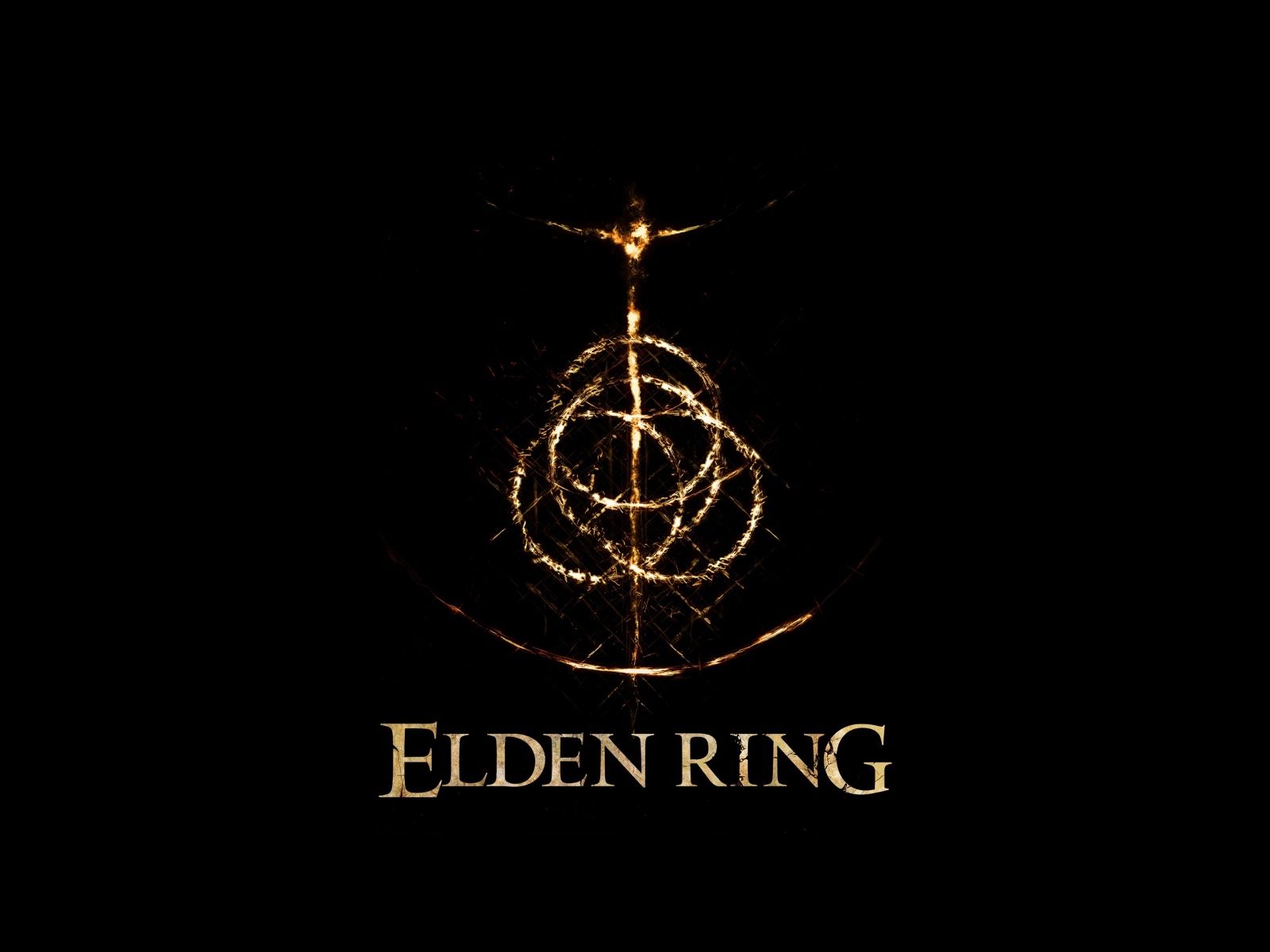 Логотип компьютерной игры Elden Ring на черном фоне