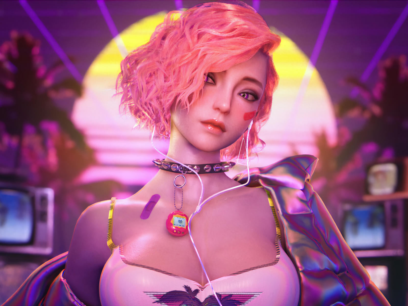 Девушка 3д с розовыми волосами 