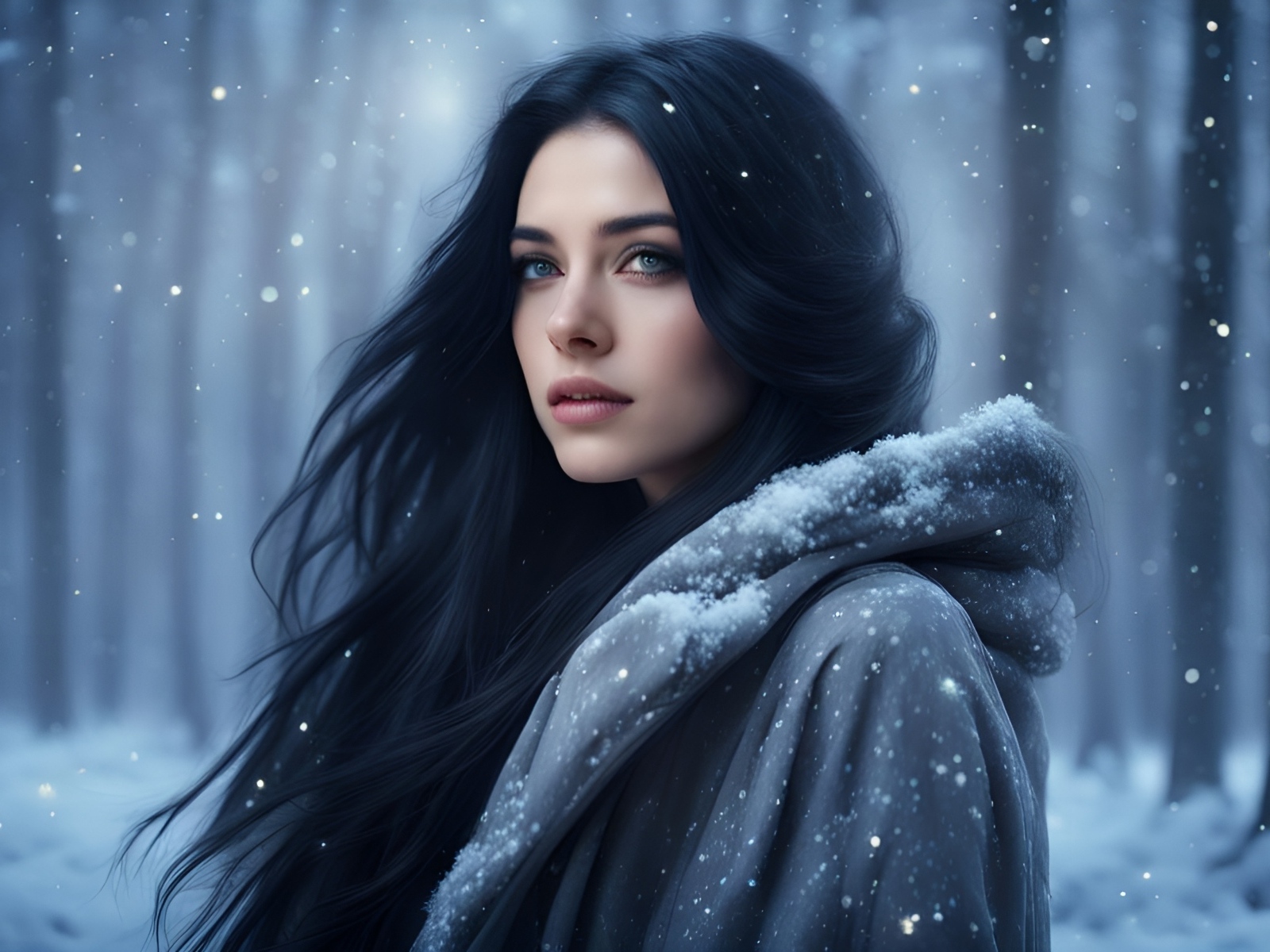 Красивая темноволосая девушка в лесу