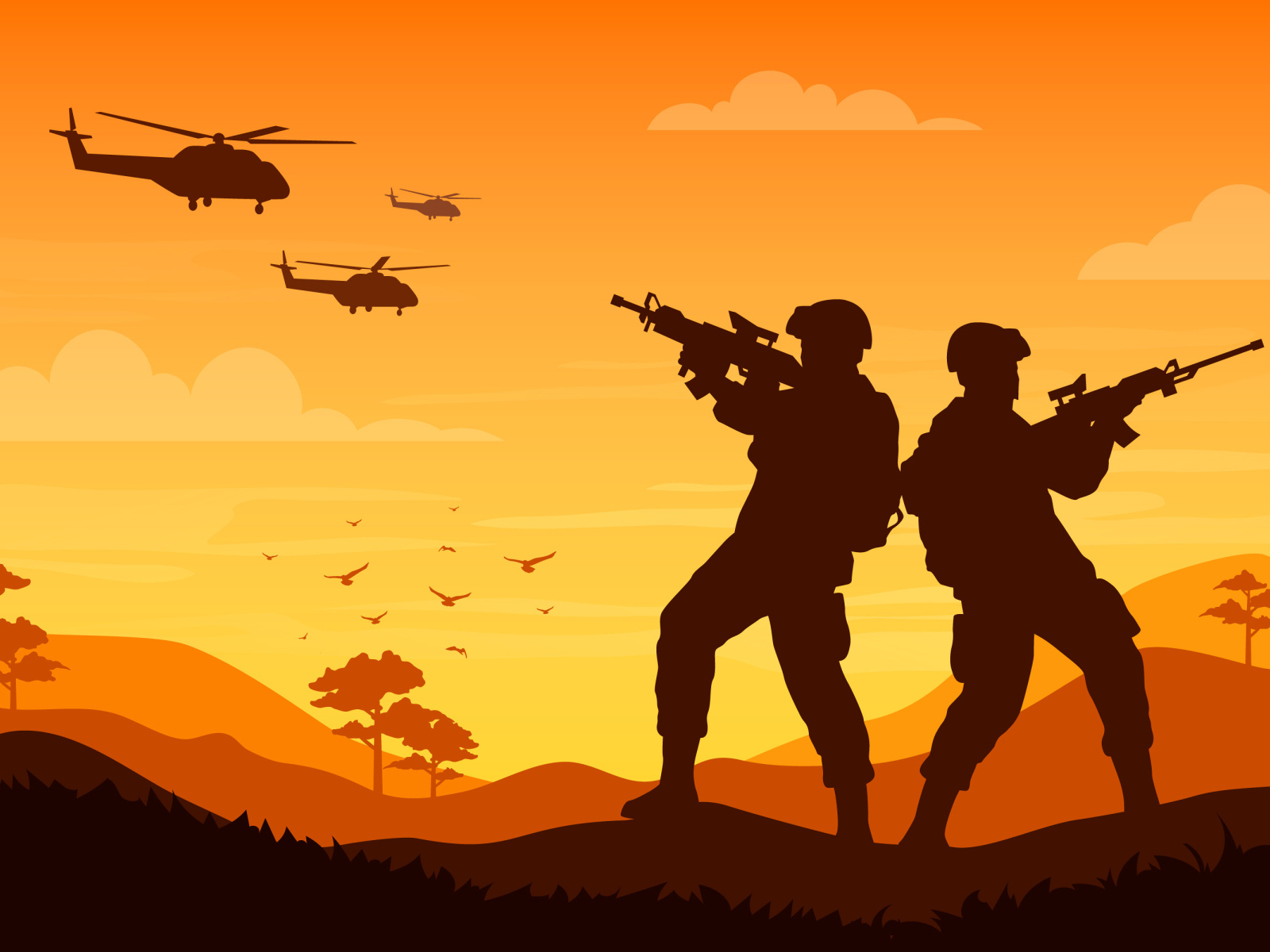 Солдаты на фоне неба, фон открытки на день защитника отечества