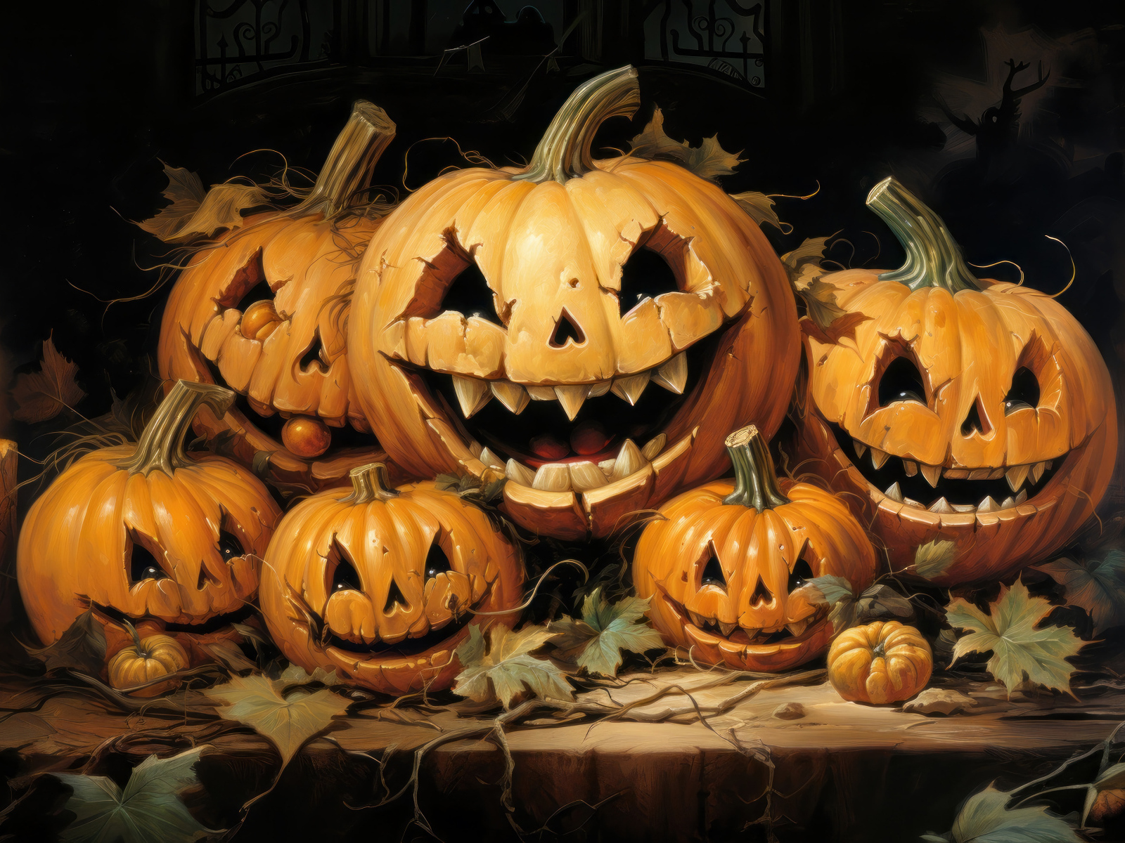 Большие зловещие тыквы на праздник Хэллоуин