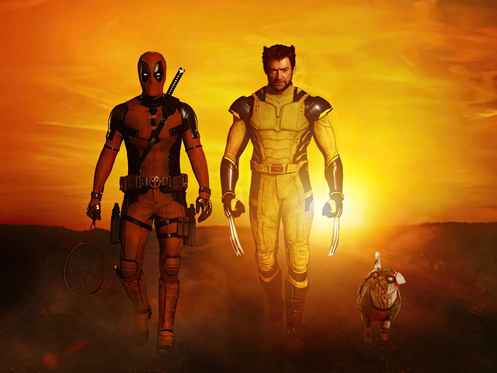 Персонажи фильма Дэдпул и Росомаха на фоне заката
